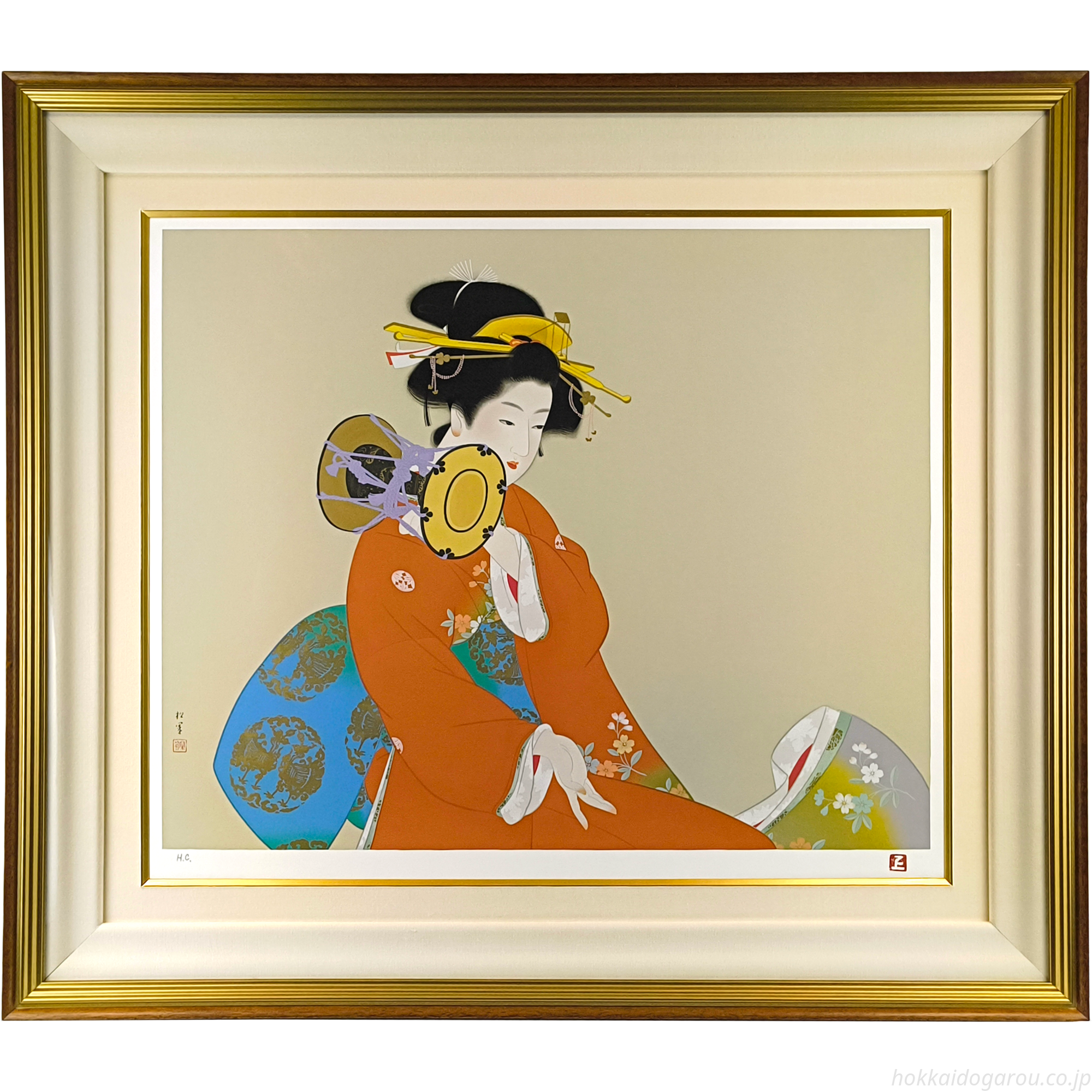 上村松園　鼓の音　シルクスクリーン　額装 上村松園 『鼓の音』 シルクスクリーン - 北海道画廊