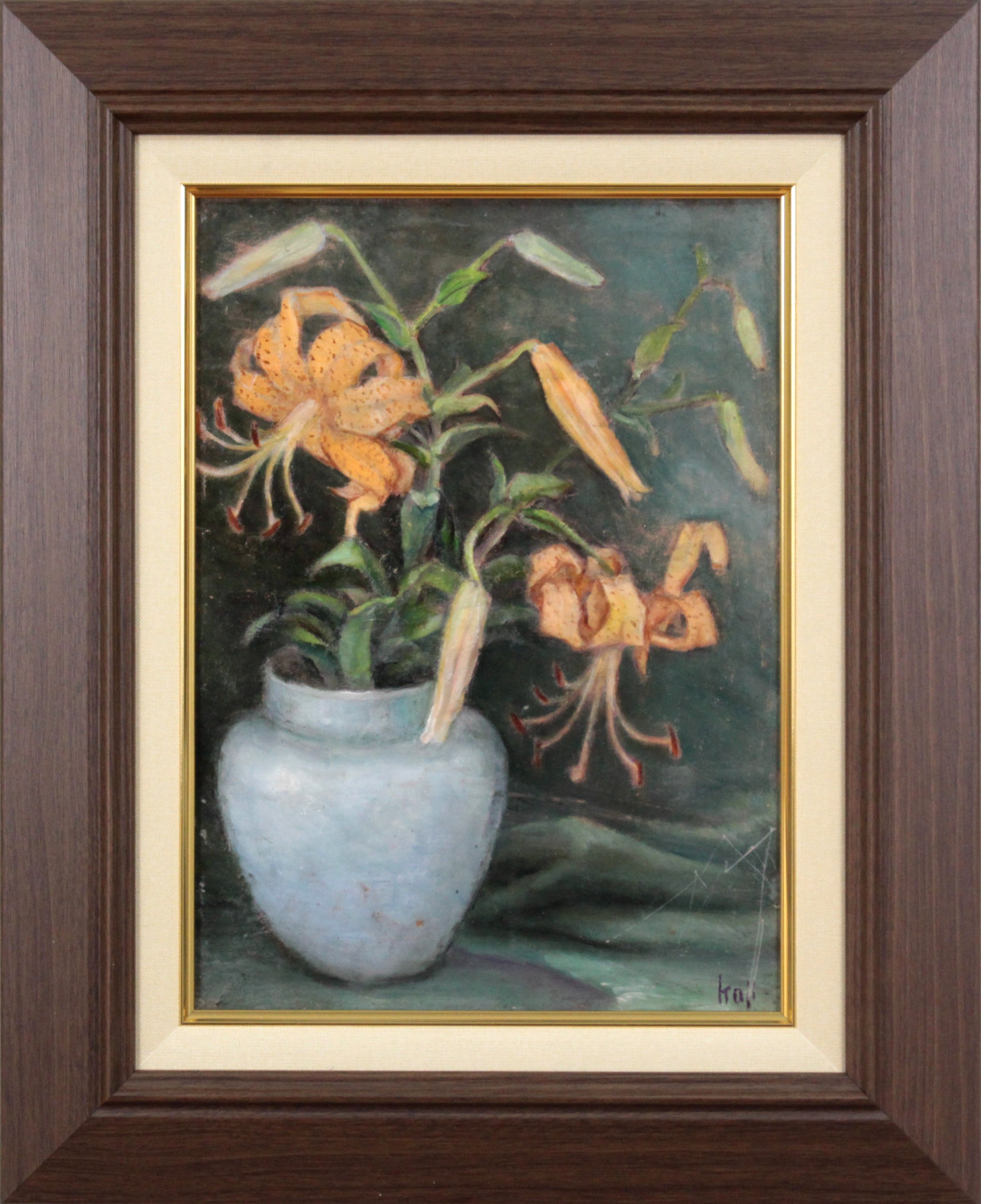 中根孝治 『花瓶と百合』 油彩画 - 北海道画廊