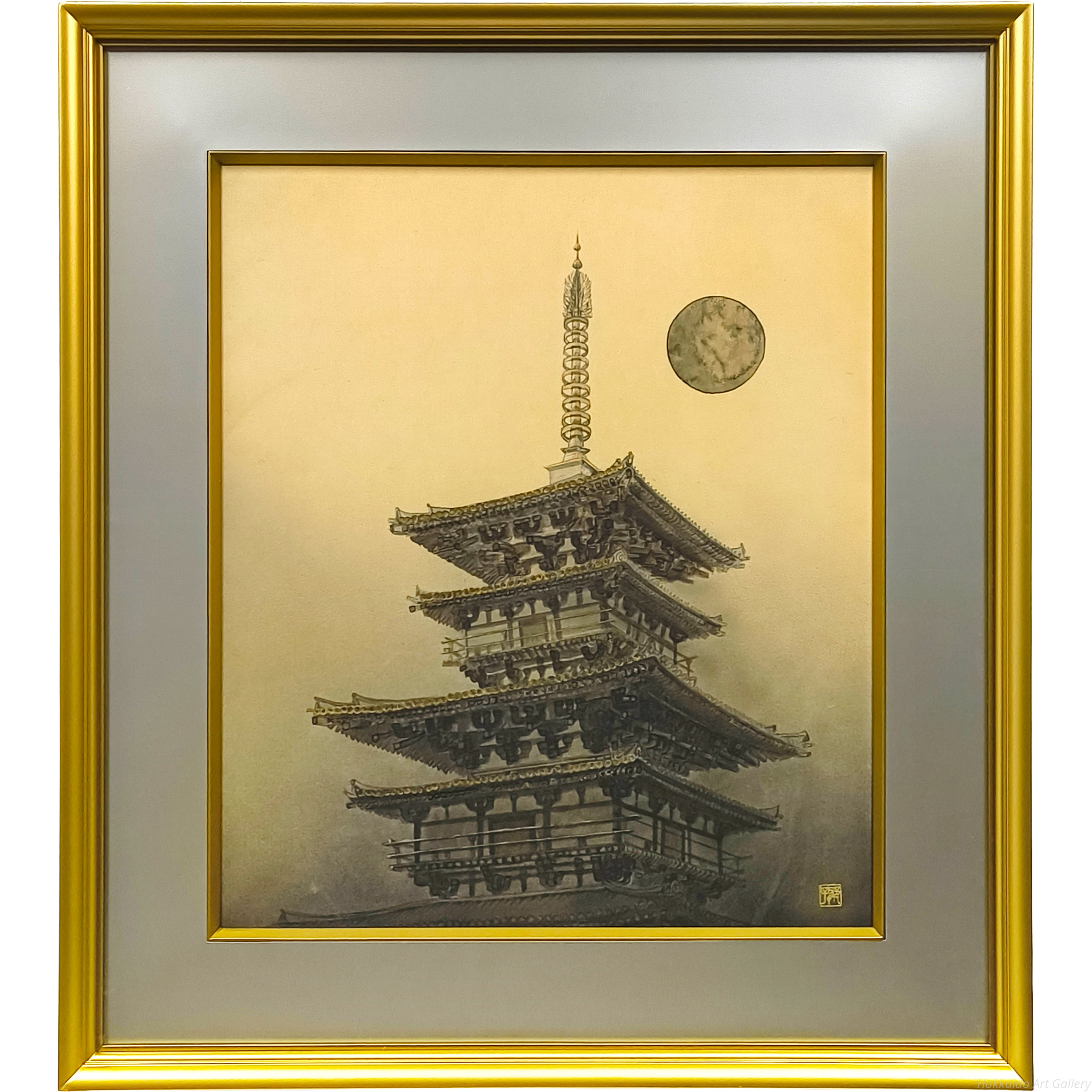 仁礼郁子 「薬師寺東塔」 日本画 絵画 仁札郁子 『薬師寺東塔』 日本画 - 北海道画廊