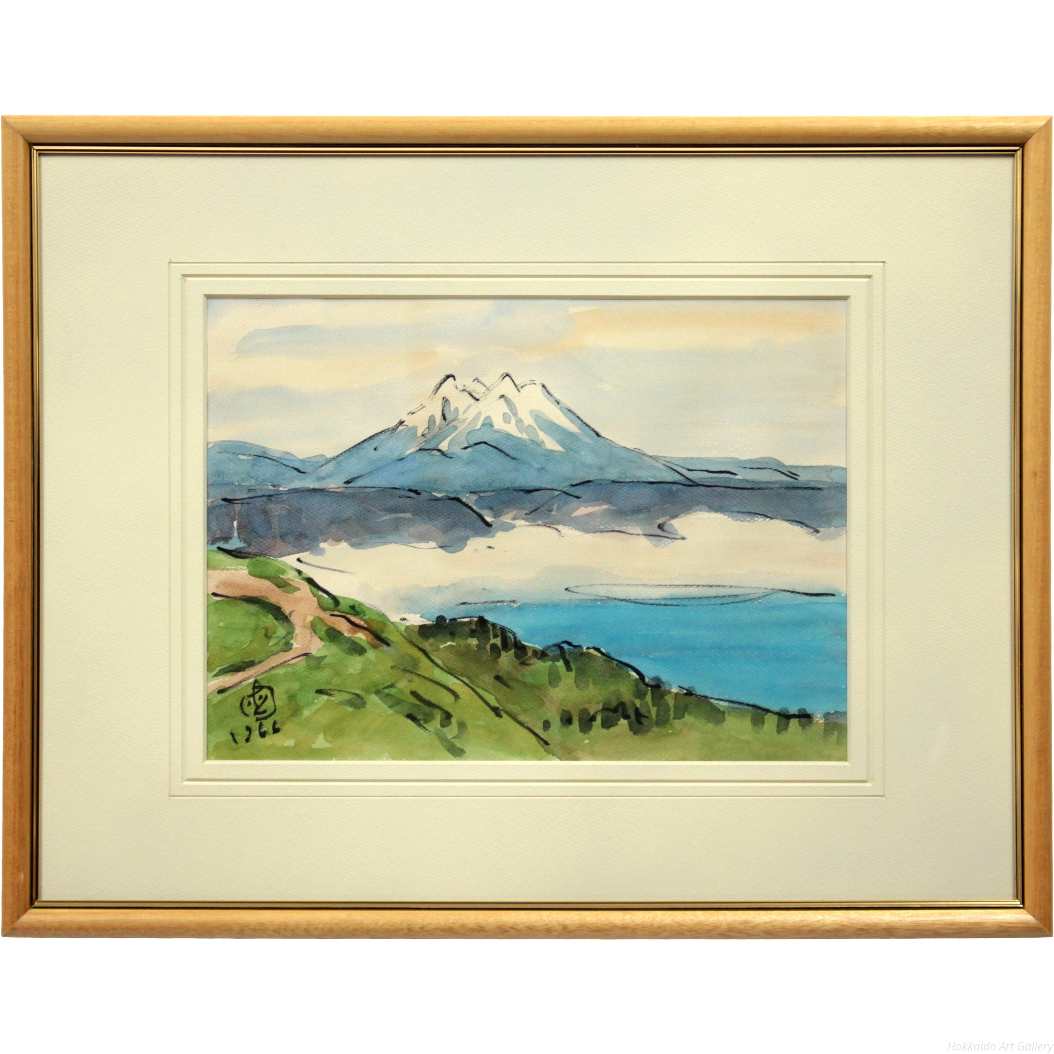 坂本直行　冬山の風景　水彩画　さんたろうさん専用出品 坂本直行 『新雪の斜里岳（クッチャロ湖より）』 水彩画 - 北海道画廊