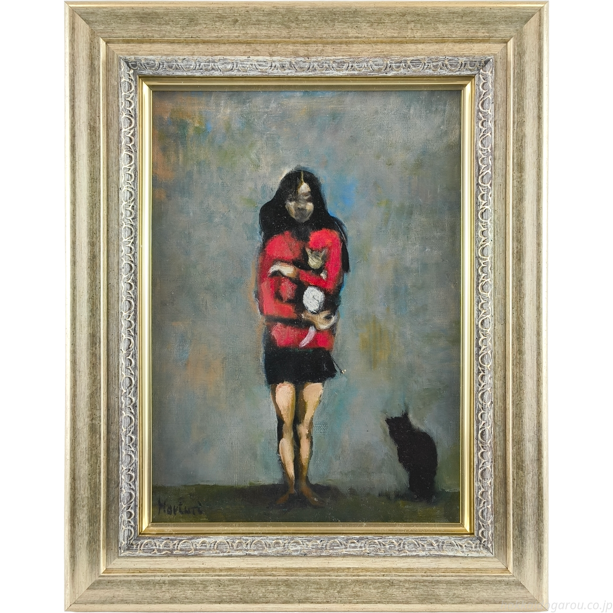 内山 孝 「ブルターニュ人形」 油絵 3号 堀内規次 『少女と猫』 油彩画 - 北海道画廊