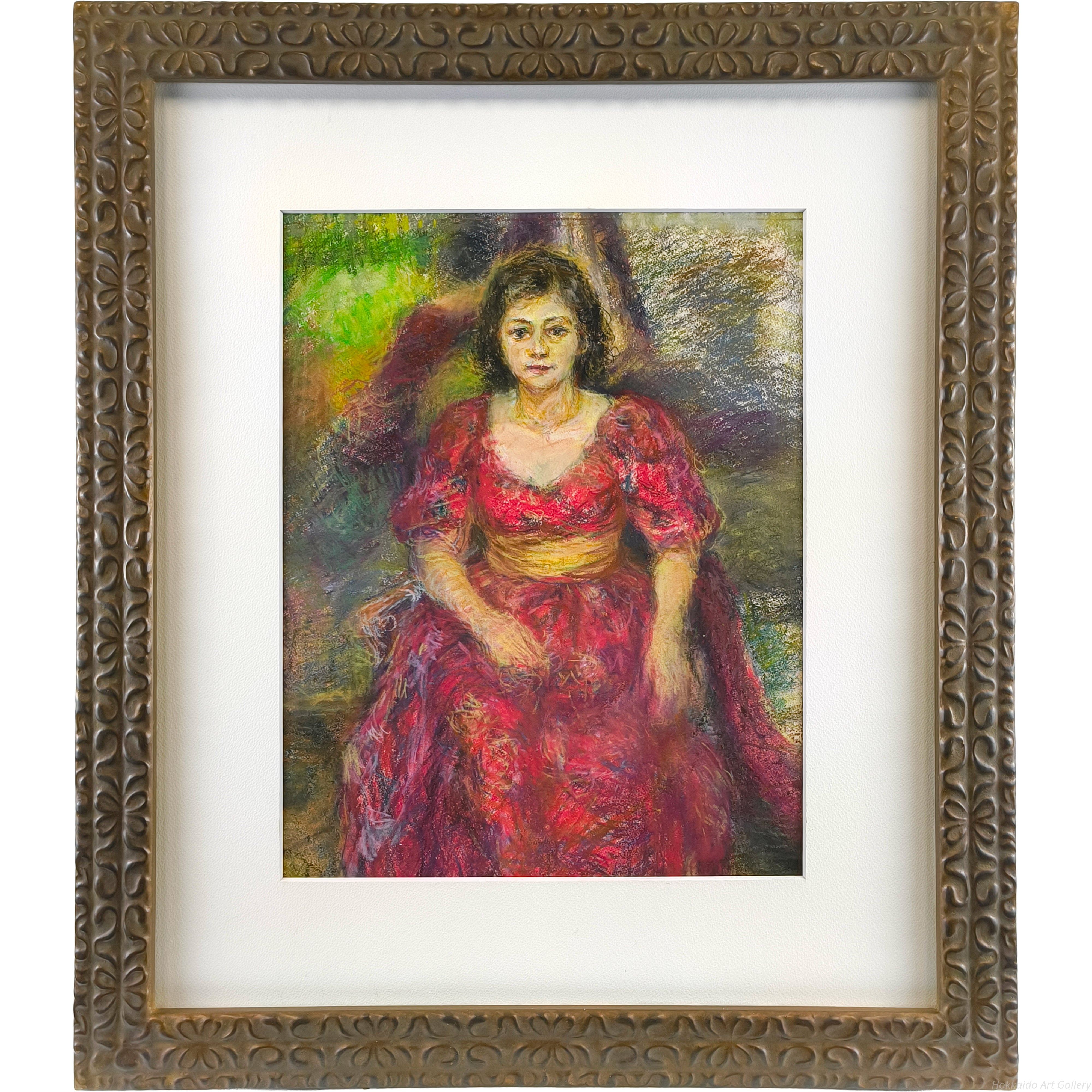 斎藤秀夫 「赤いドレスの婦人」 パステル画 絵画 斎藤秀夫 『赤いドレスの婦人』 パステル画 - 北海道画廊