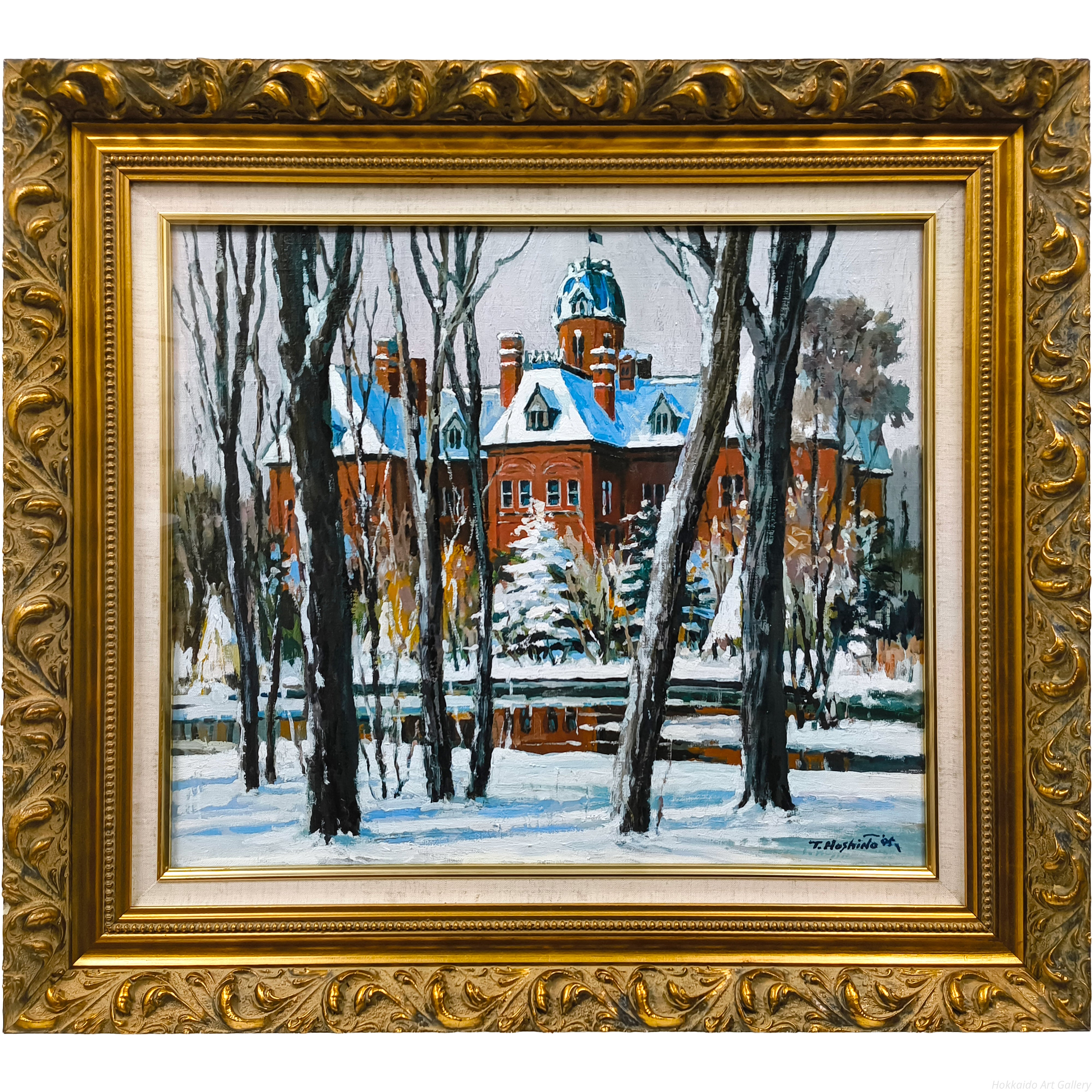 油彩画　一番星 星野恒隆 『雪の道庁』 油彩画 - 北海道画廊