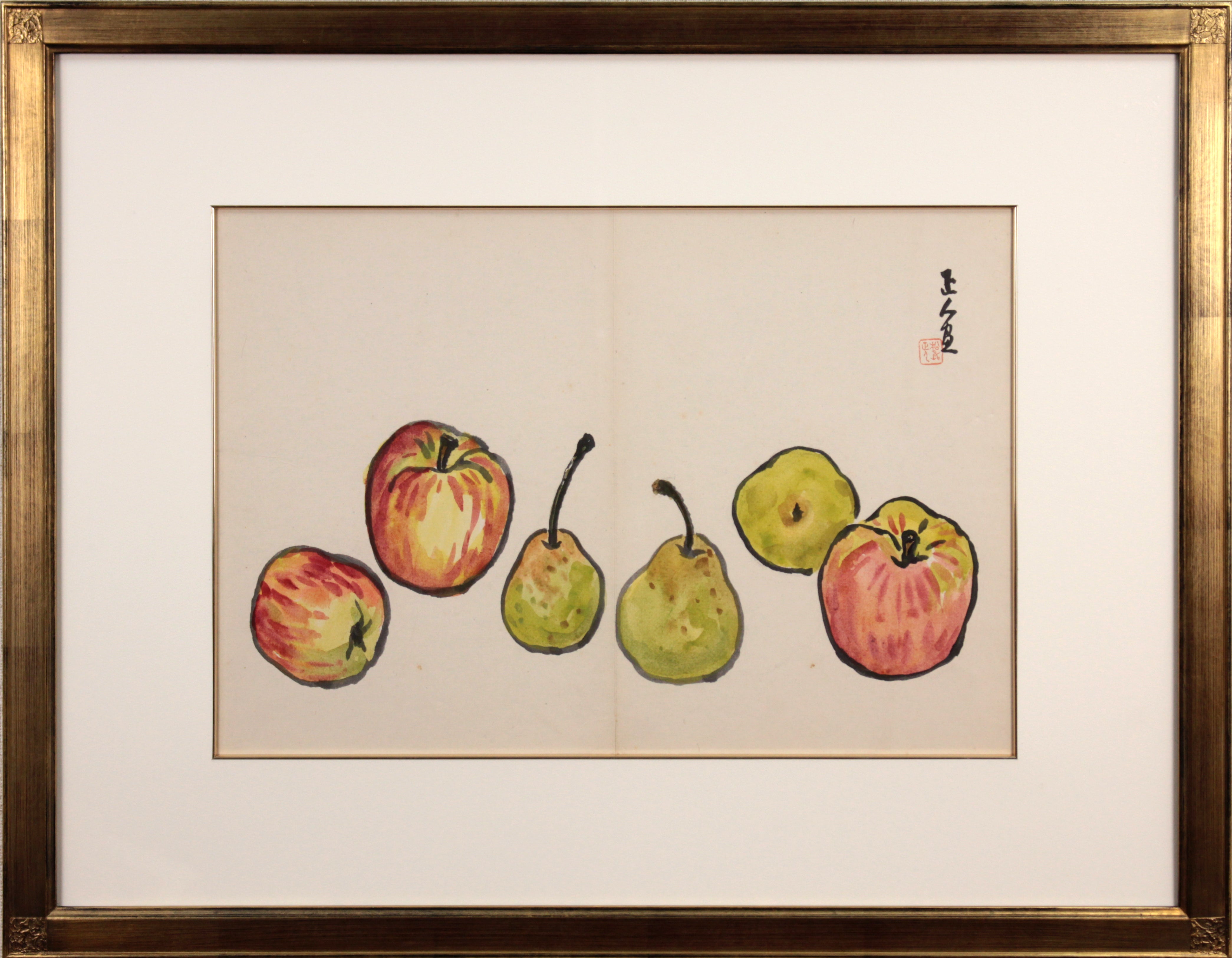 松島正幸『洋梨と林檎』水彩画【真作保証】 絵画31×46cm作品サイズ