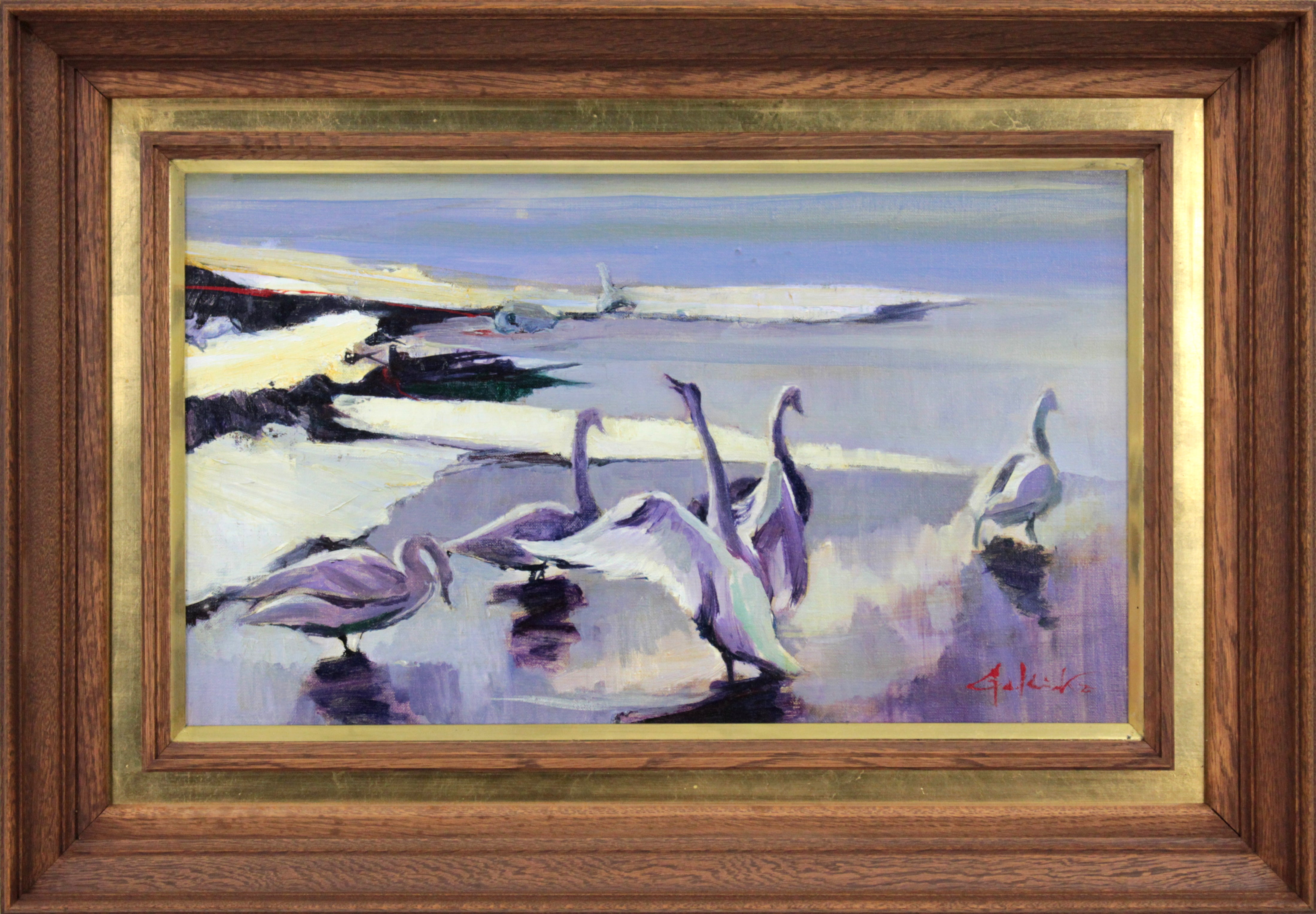 新着商品 北海道画廊 油彩画 – 石岡 4 石岡 『流氷と白鳥』 剛『流氷と 