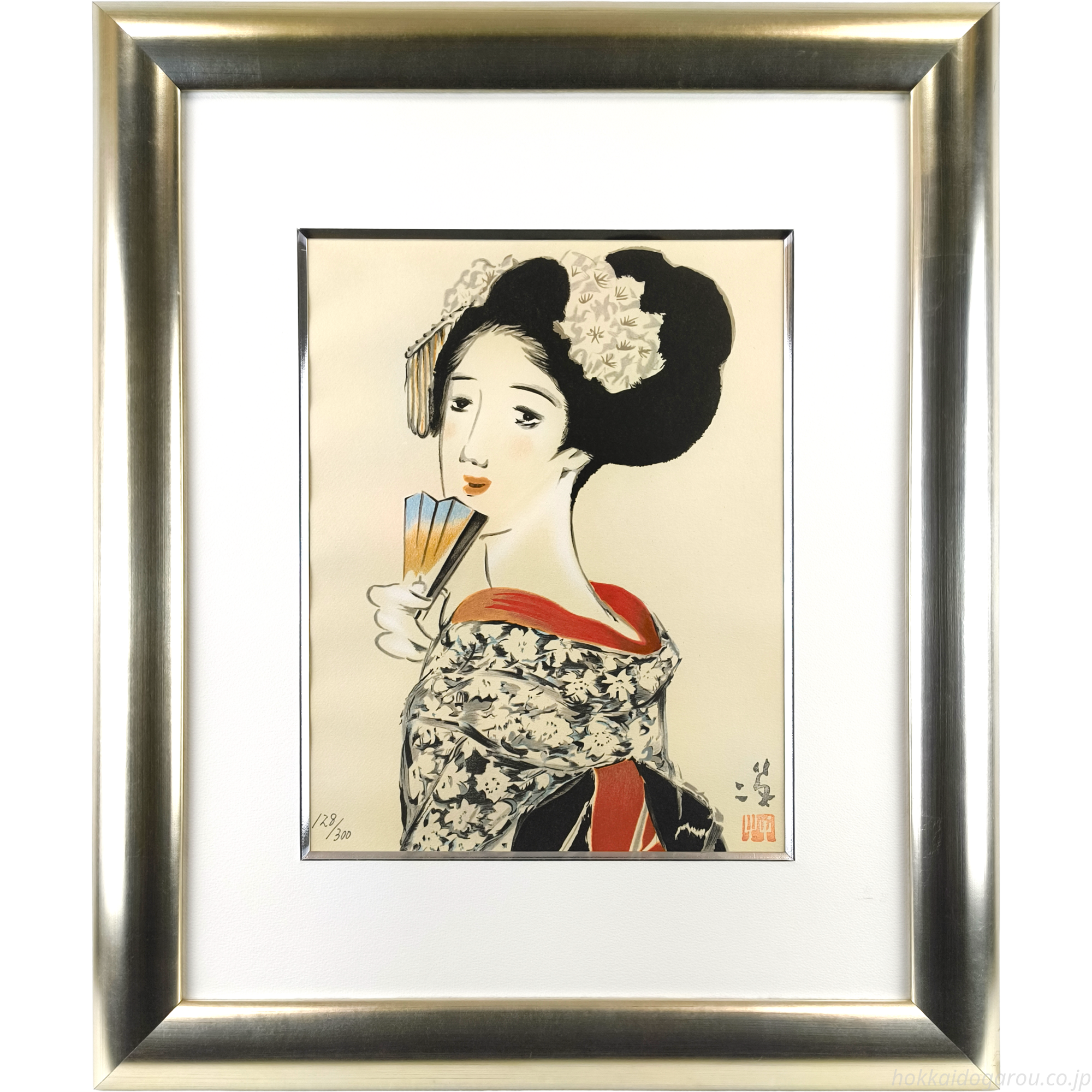 ★底値★近日出品終了★14万円超〜★鬼頭鍋三郎　「舞妓」　1966 油彩 竹久夢二 『舞妓』 リトグラフ - 北海道画廊