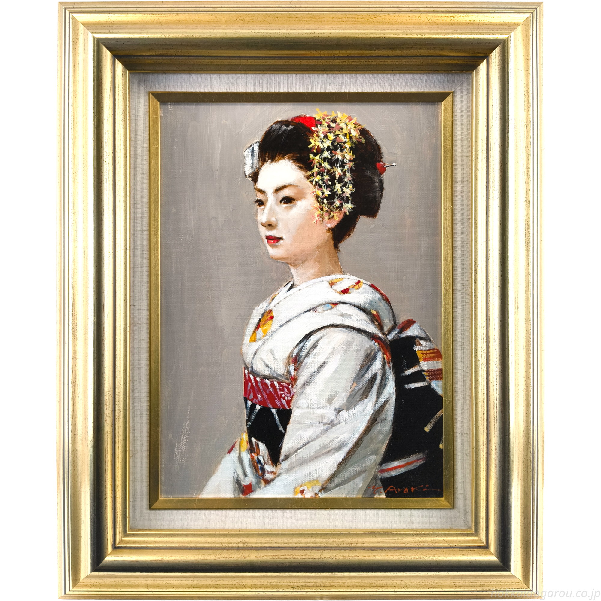 一枚の繪　画家荒木 義太郎さん　絵 花 インテリア 絵画 荒木義太郎 『舞妓（豆福）』 油彩画 - 北海道画廊