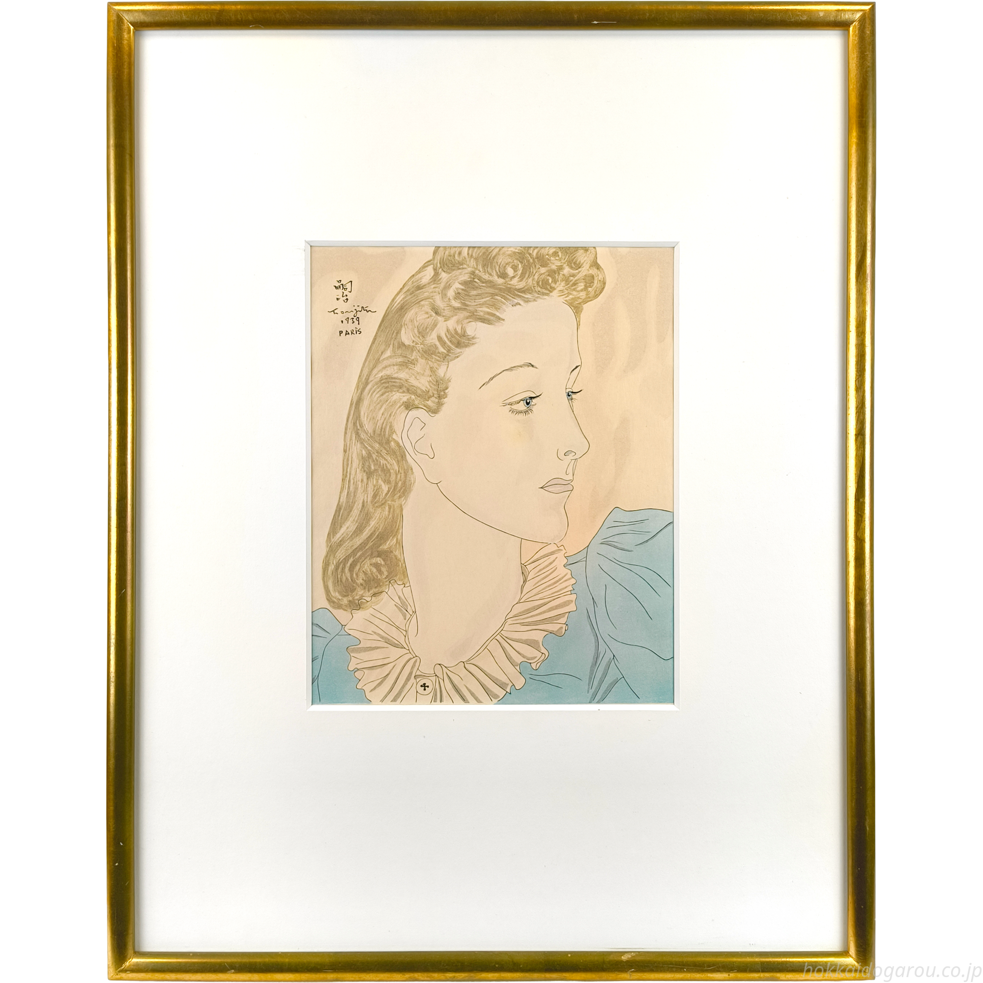藤田嗣治、【ムードンの丘】、希少な限定額装用画集画、新品高級額 額装付 藤田嗣治 『パリの女』 木版画 - 北海道画廊