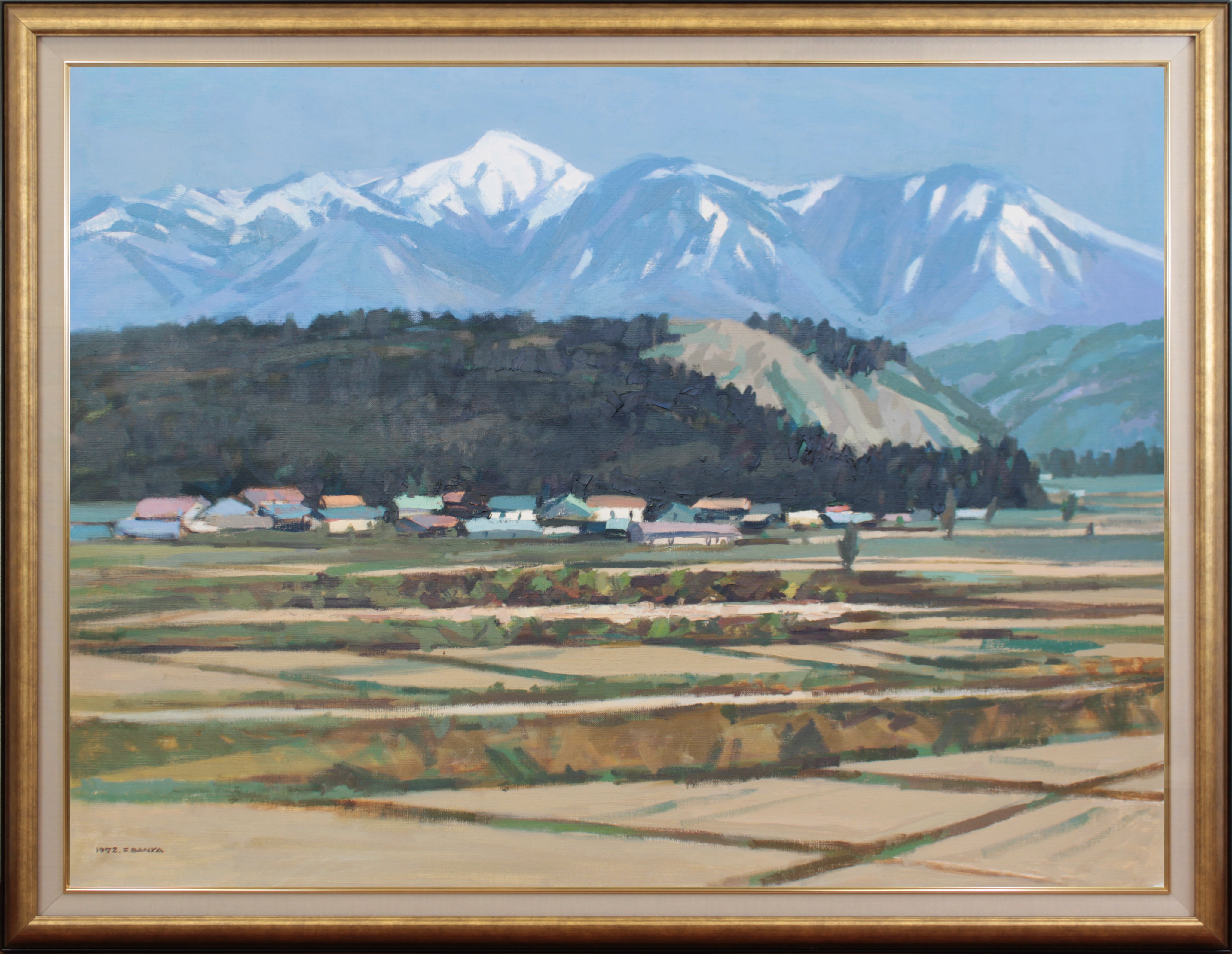萬谷藤男 『山村風景』 油彩画 - 北海道画廊