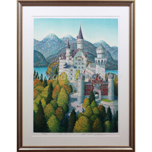 山家久幸 『白鳥城の紅葉』 シルクスクリーン - 北海道画廊