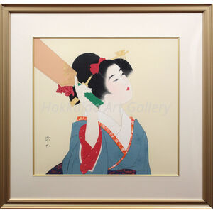 伊東深水「爪びき」木版画 美人画 永井画廊版 彫師・摺師銘有り タトウ箱付属 伊東深水「爪びき」木版画 美人画 永井画廊版 彫師・摺師銘有り