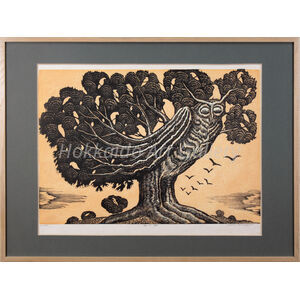 手島 圭三郎 『鳥の樹』 木版画 - 北海道画廊
