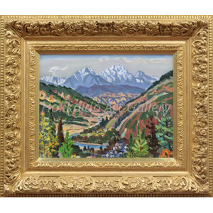 中村善策 『北アルプス新雪（明科長峰山にて）』 油彩画 - 北海道画廊