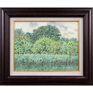 絵画「北海道 虫類川にて」 水彩画 六花の森 雨の時 透明水彩画 北海道