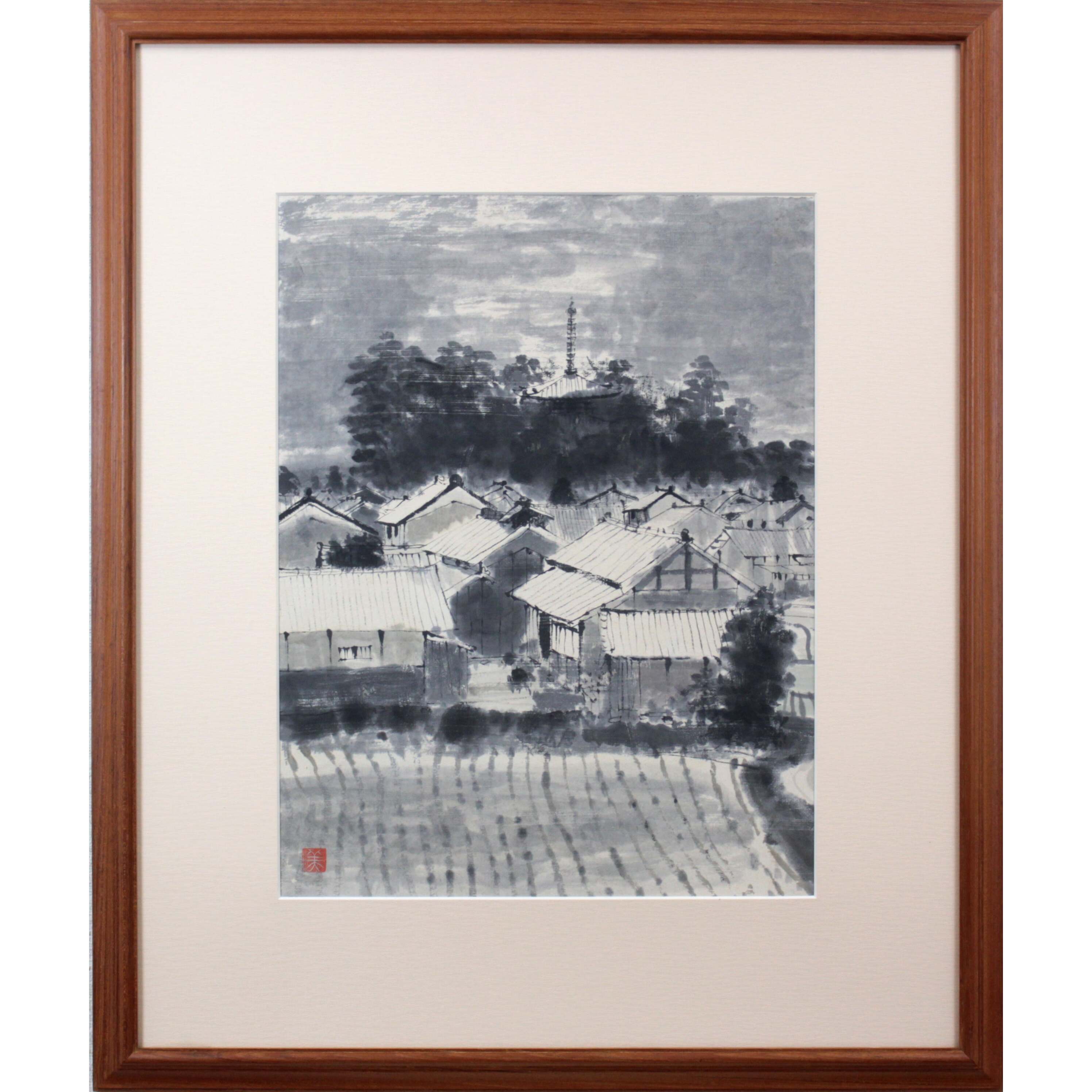 高橋美則『百済寺』墨彩画【真作保証】 絵画 高橋美則 『百済寺』 絵コンテ＋墨 - 北海道画廊