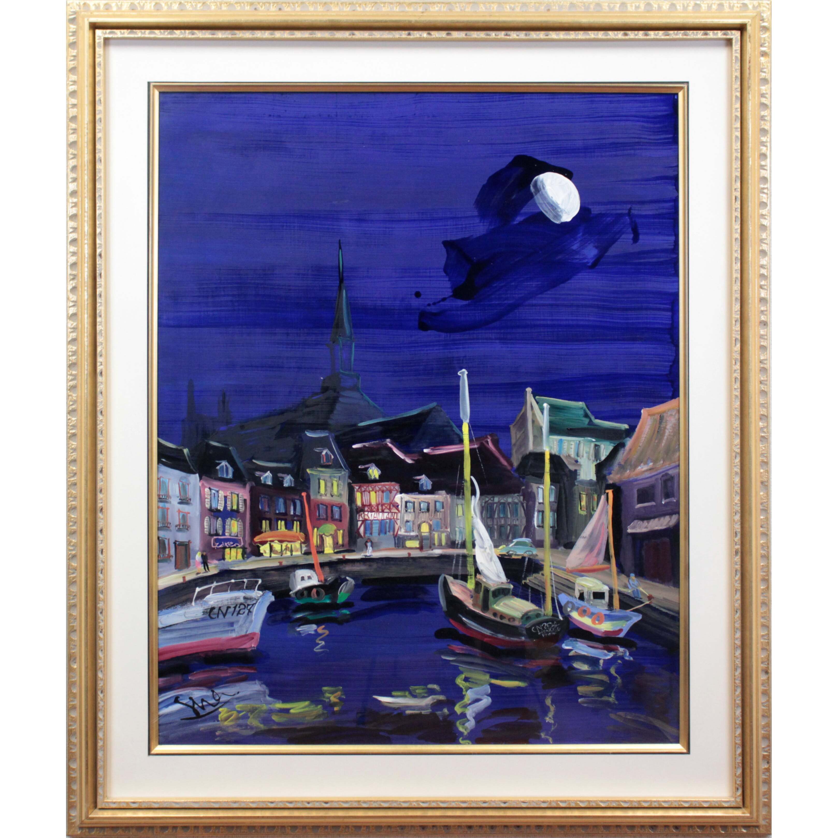東 弘孝 『月夜のオンフルール』 油彩画 - 北海道画廊