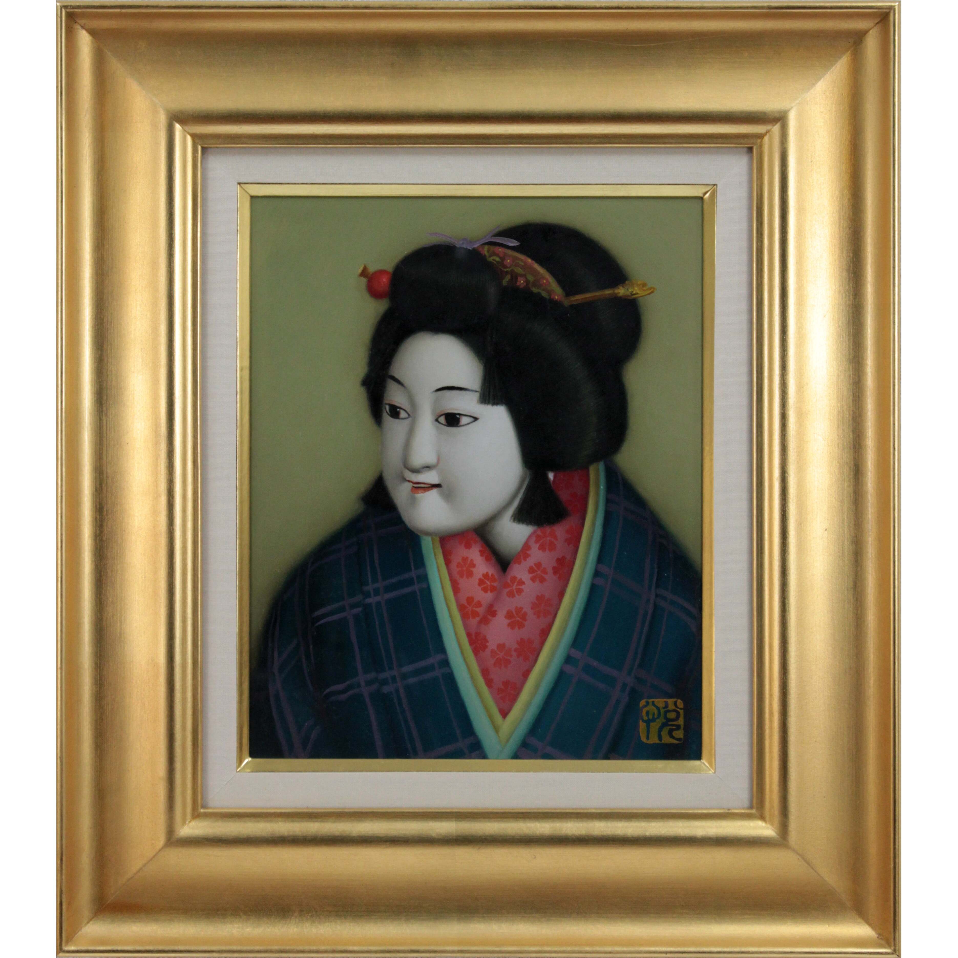 黒田悦子、【幽篁情懐】、希少な額装用画集画、新品高級額 額装付 黒田悦子 『お初』 油彩画 - 北海道画廊