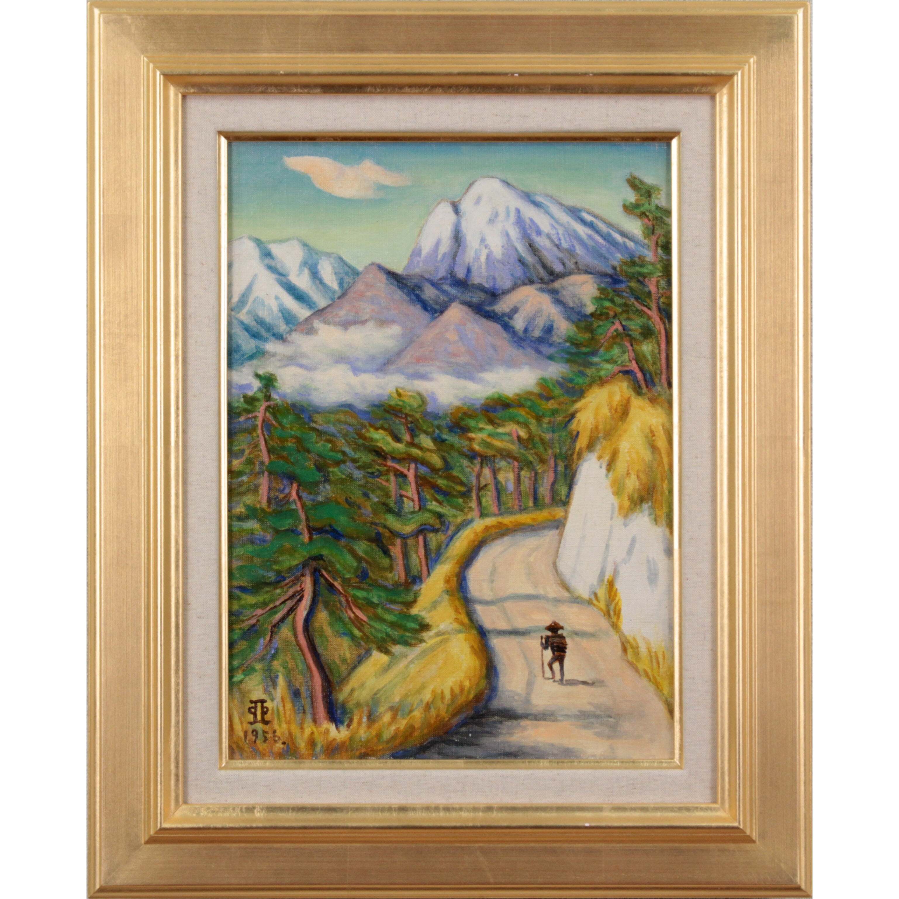 「真作」鈴木 照男「木曾 南岳山遠望」風景画　油彩画　額装　サイン有り　F6号 鈴木亜夫 『駒ヶ岳朝色』 油彩画 - 北海道画廊