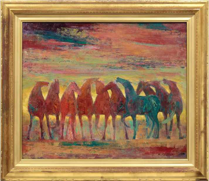 三塩清巳 風景画 F 10　油彩画 金色フレーム付き　阿蘇 三塩清巳 風景画 F 10 油彩画 金色フレーム付き 阿蘇 熊代熊斐