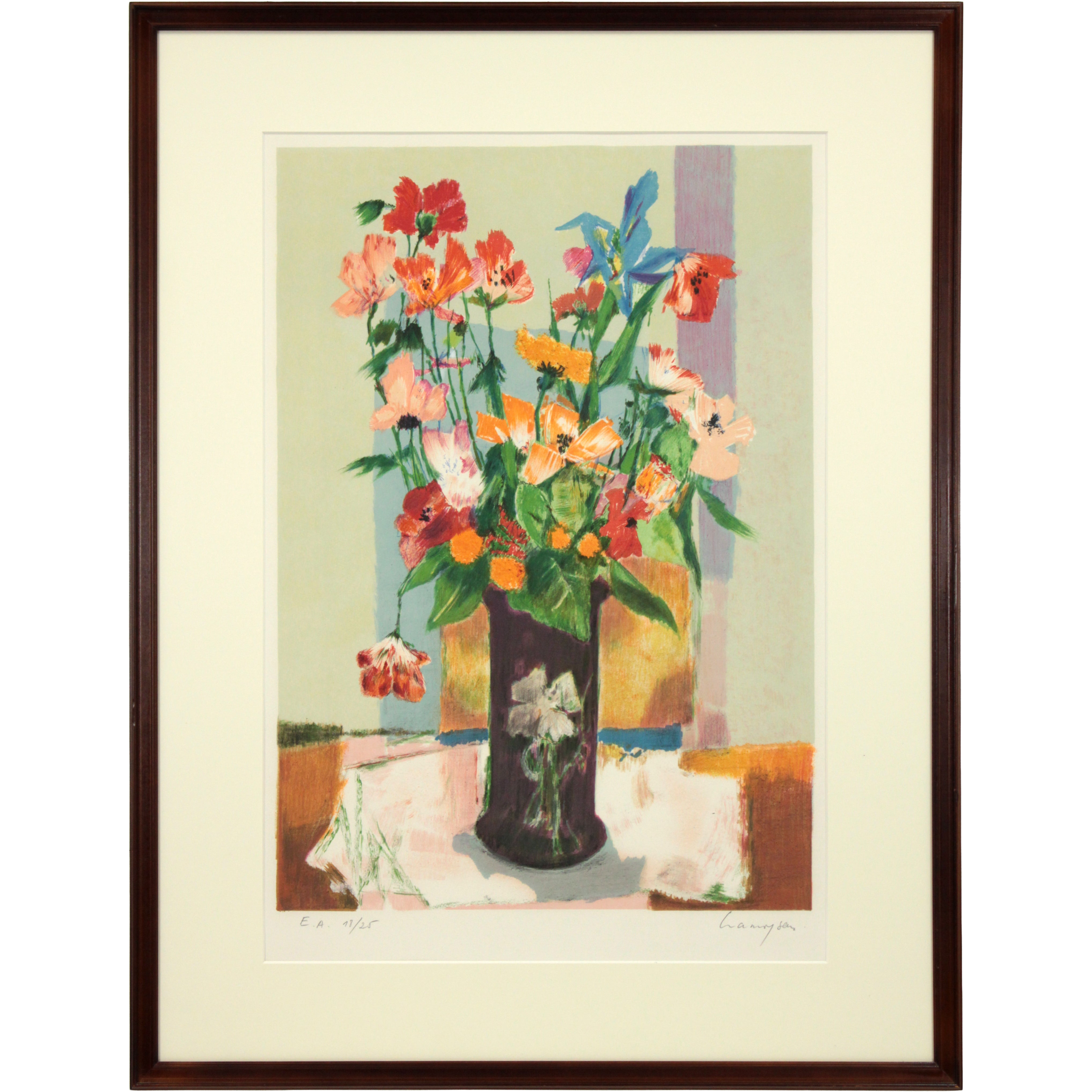 マルセル・クラモアザン、花、高級希少画集画、版上サイン入 新品額付、ara