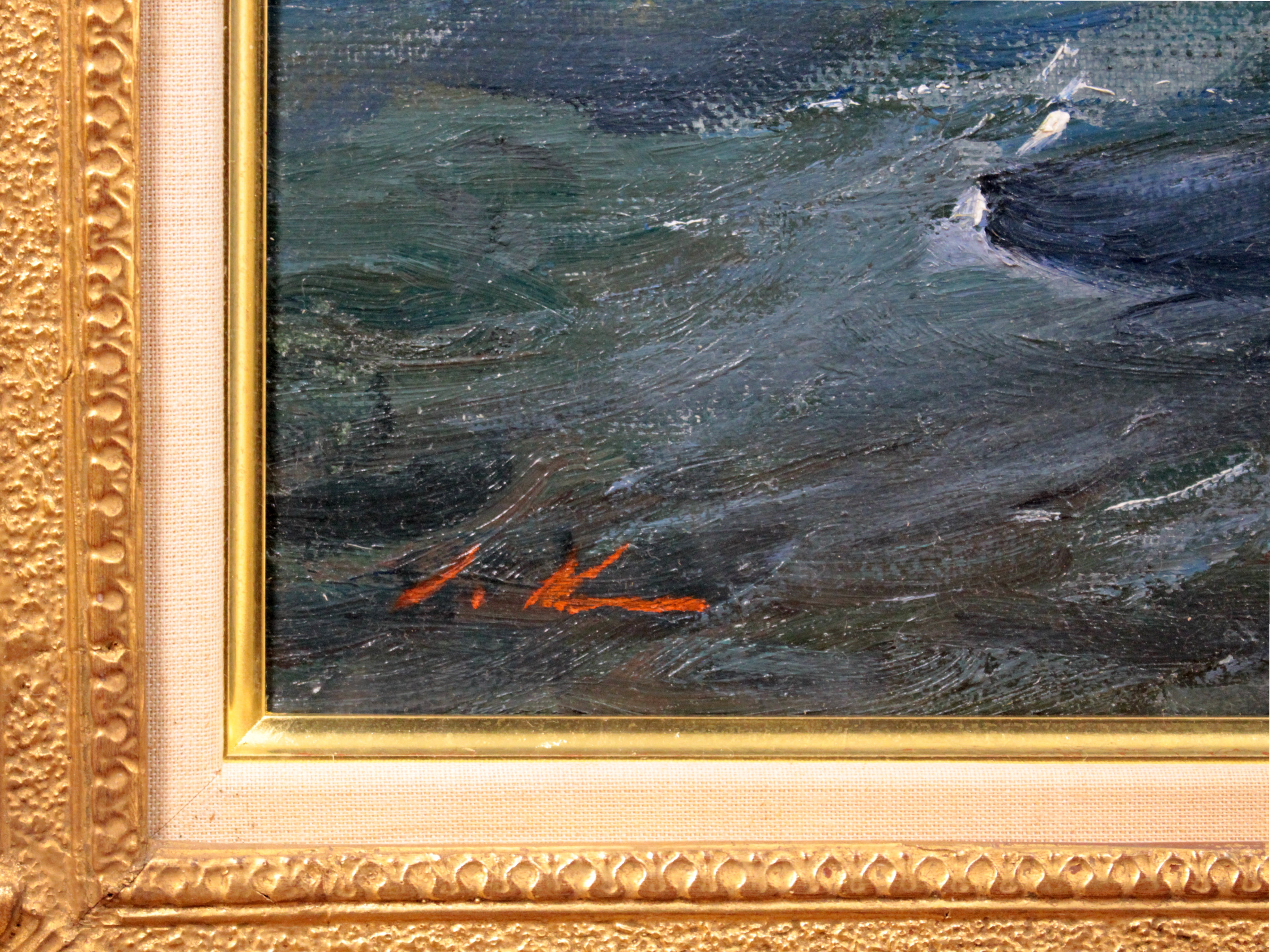 【真作】ポール・ジーン・クレイズ　P.J CRAYS 油絵「海辺の画家」額装 1937年制作 風景画 海景 油彩 油画 絵画 書画　　y0449