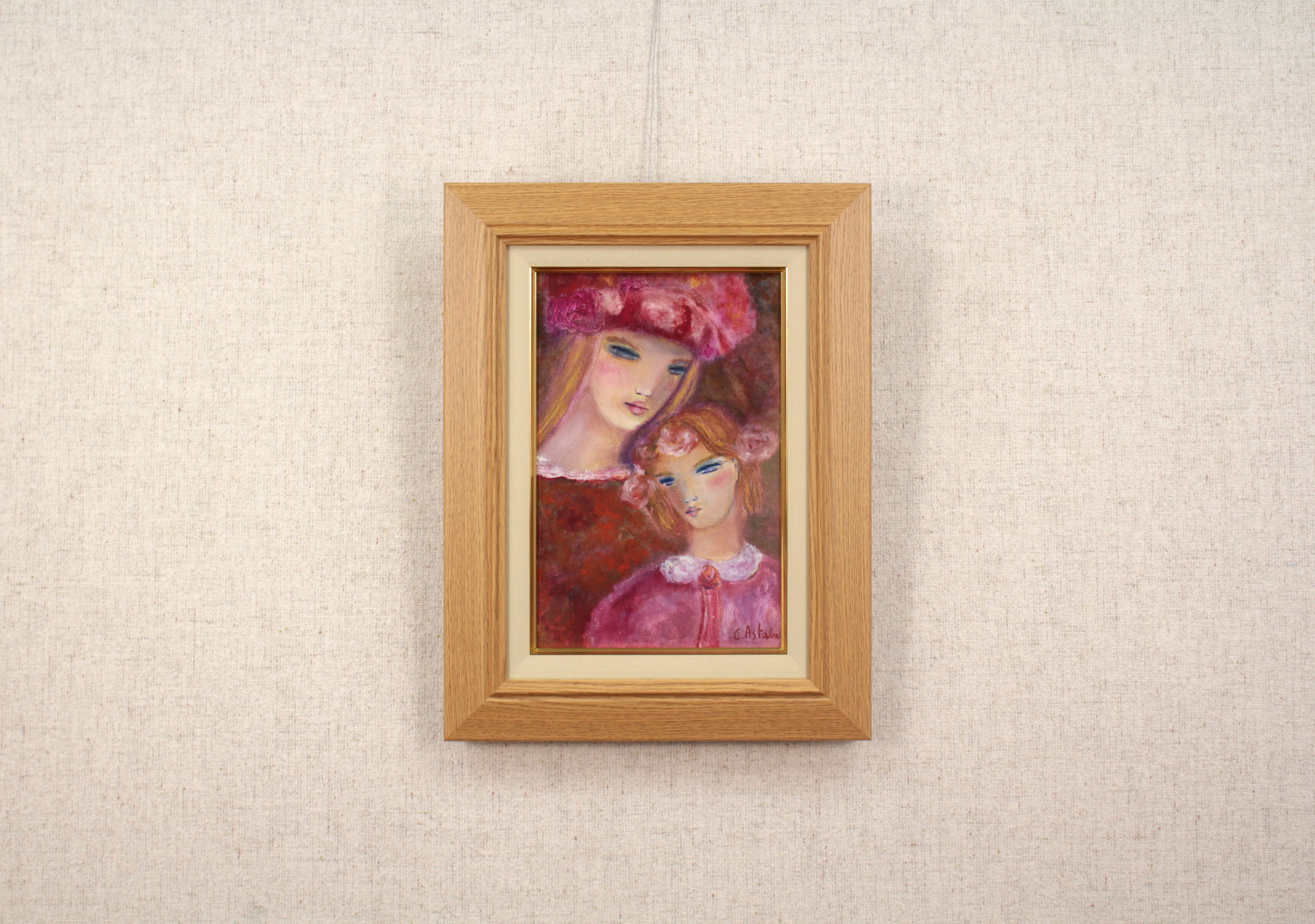 クレール・アステックス 『バラ色の髪飾りの母娘』 油彩画 - 北海道画廊