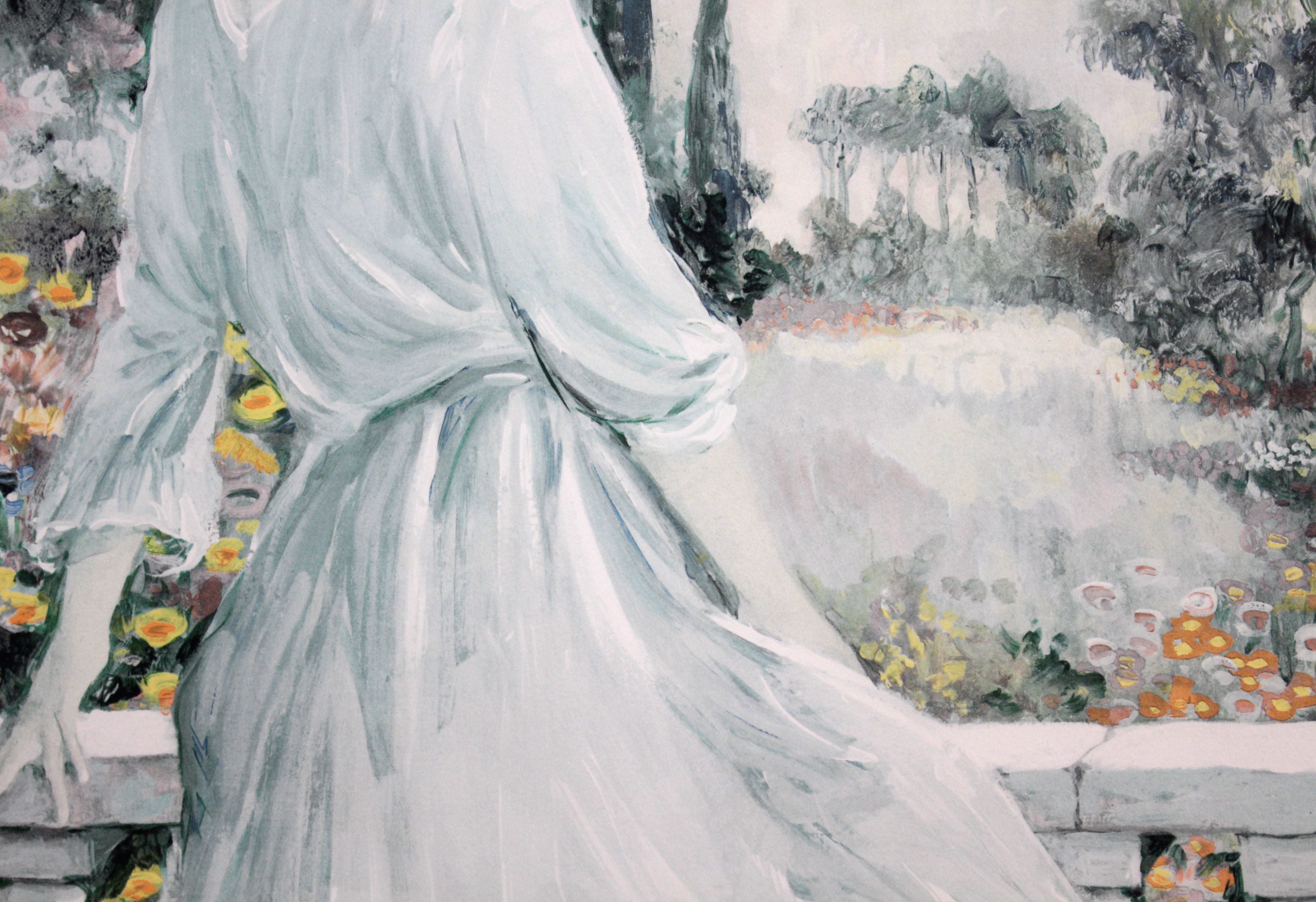 純正買取ベルナール・シャロワ　白いドレス　143/200　リトグラフ　絵画　油絵　版画 石版画、リトグラフ