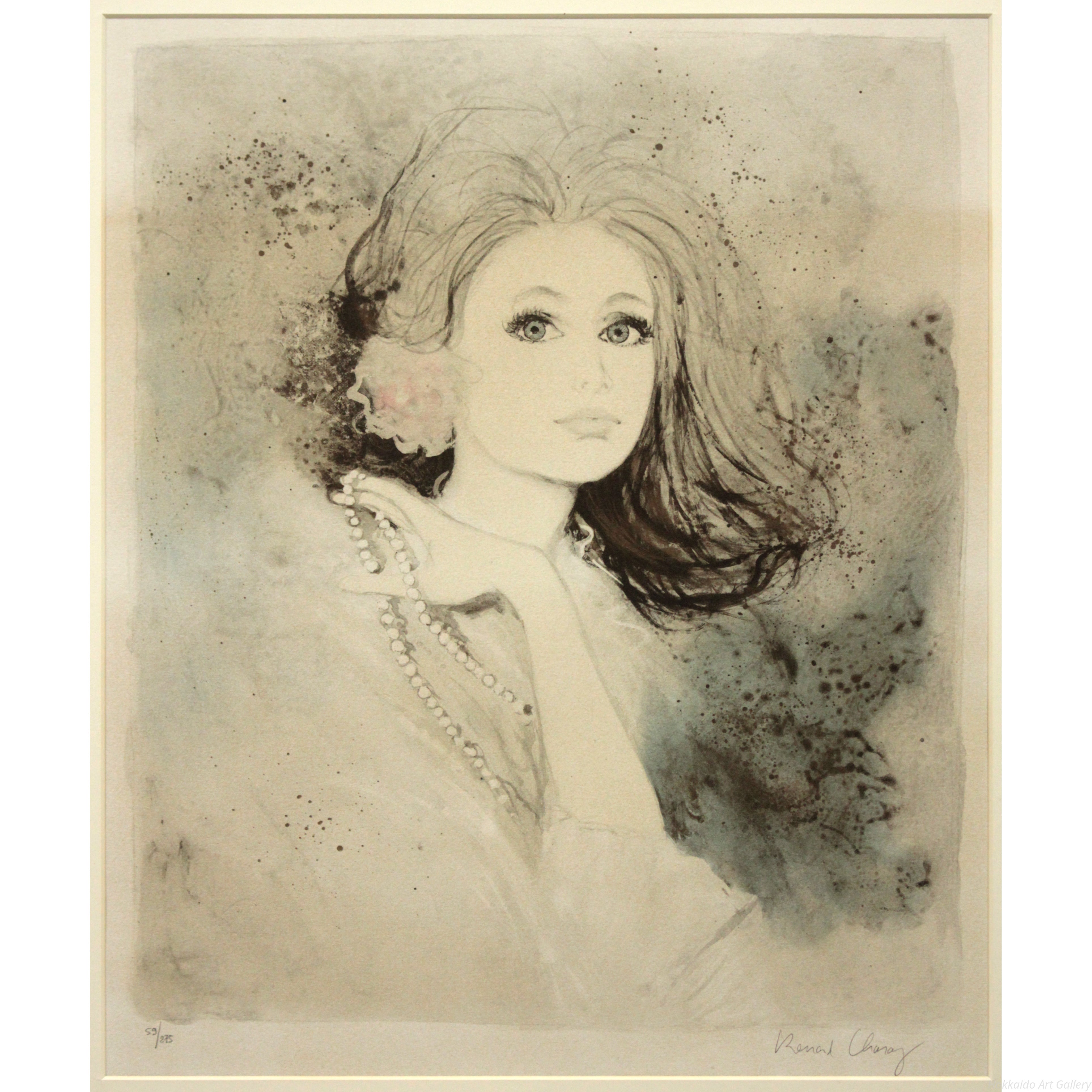 貴重　ベルナールシャロワ　リトグラフ画家サインあり。 ベルナール・シャロワ 『バラと真珠と首飾り』 リトグラフ - 北海道画廊