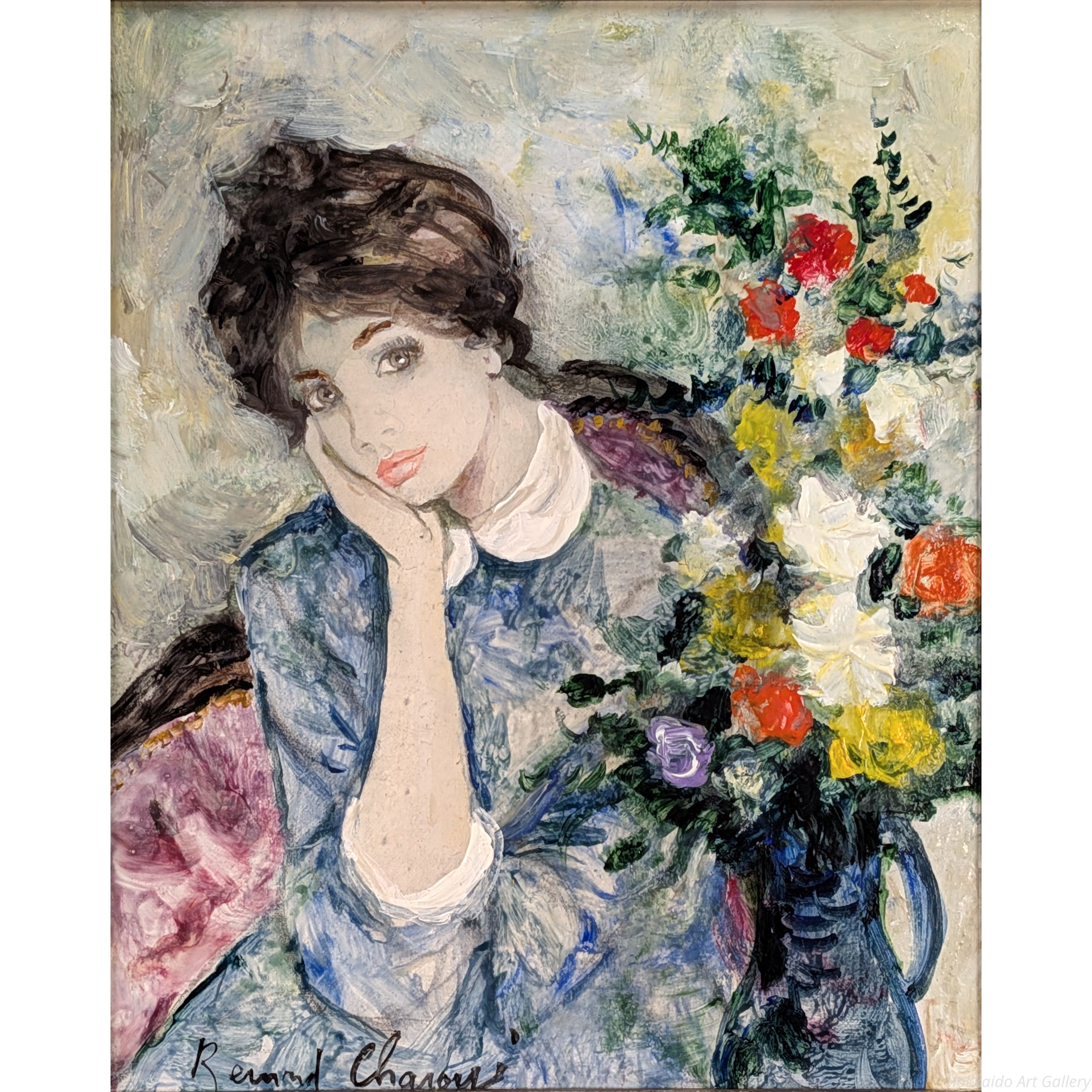 ベルナール・シャロワ 『花束を持つ女』 油彩画 - 北海道画廊