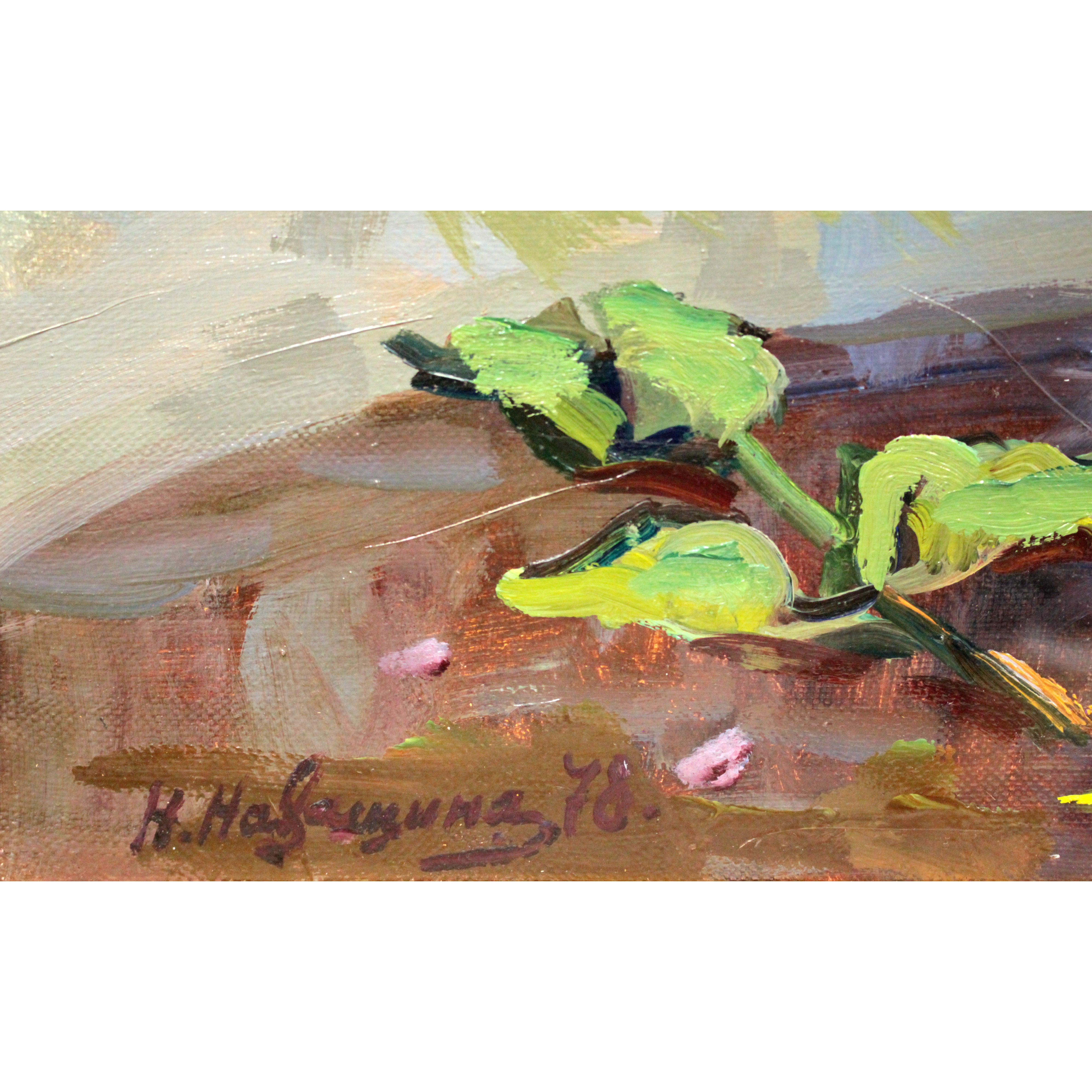 油彩画 作　刑部人　題　ライラック ナワシナ 『籠のライラック』 油彩画 - 北海道画廊