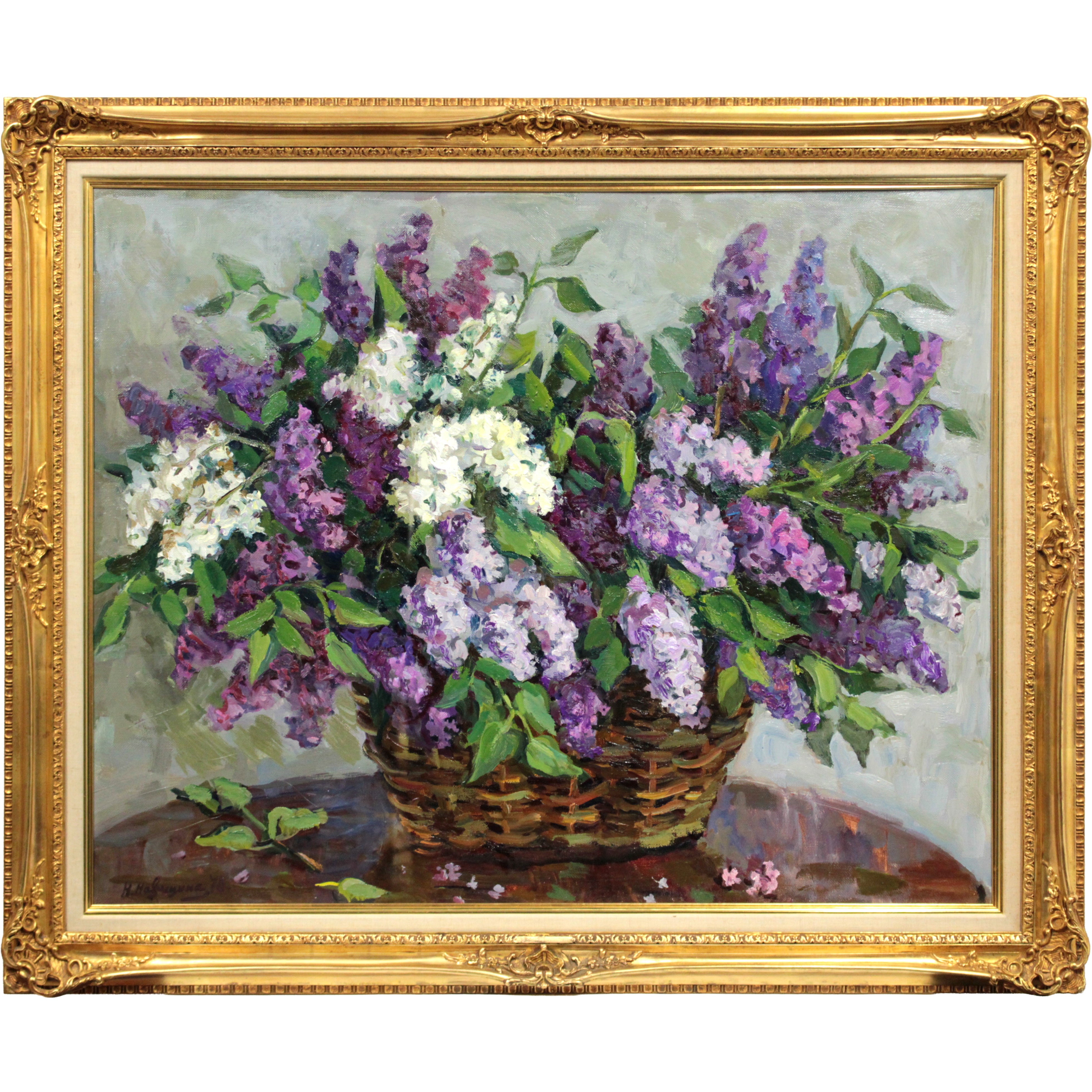 油彩画 作　刑部人　題　ライラック ナワシナ 『籠のライラック』 油彩画 - 北海道画廊