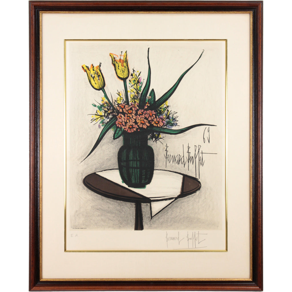 ベルナール・ビュッフェ 『丸テーブルの上の花束』 版画 - 北海道画廊