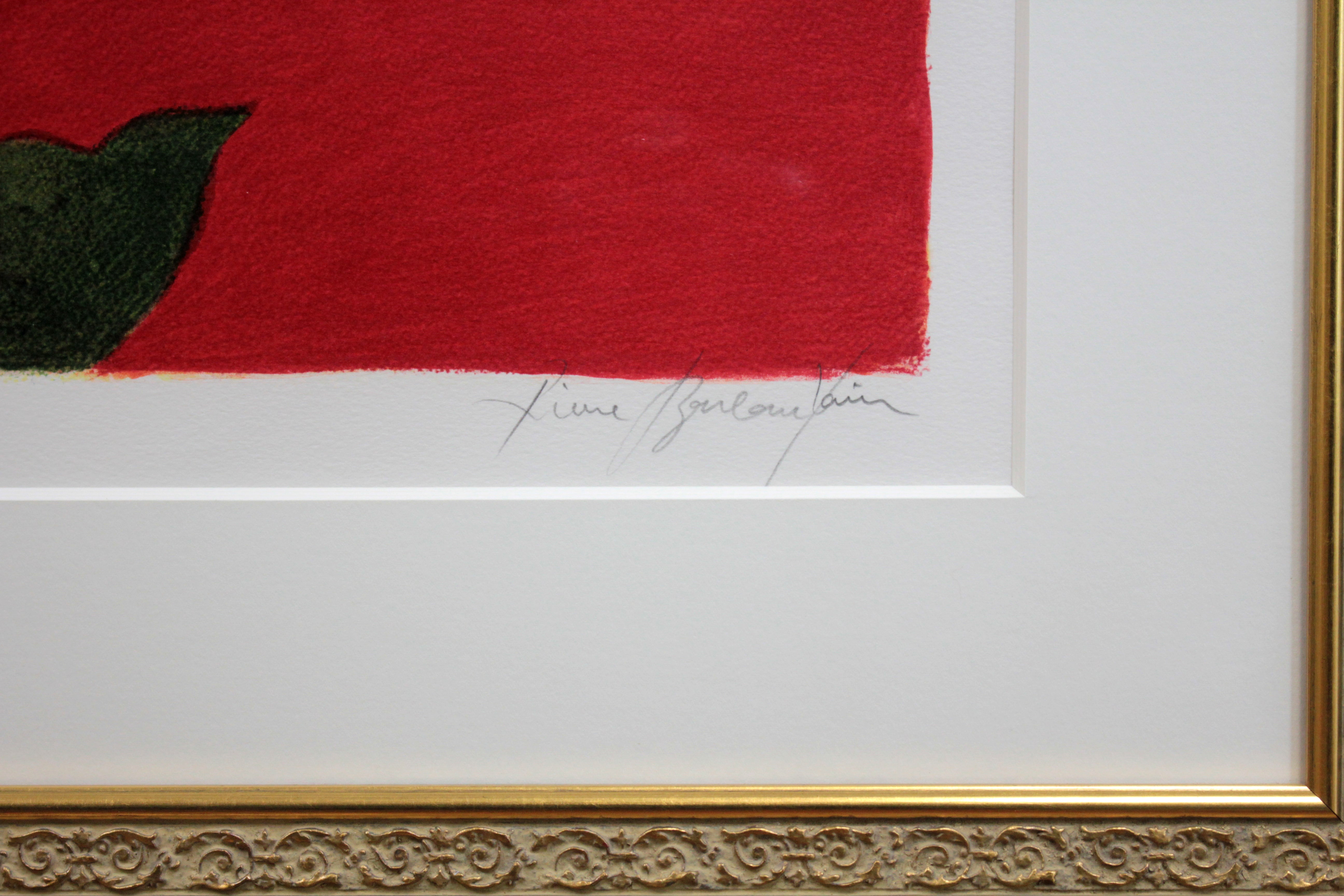 【大人気新品】真作保証 ピエール・ボンコンパン 大判リトグラフ「Tulipes Rouge」画寸47cm×62cm 仏人作家 鮮やかな色彩と自由でのびやかな線の傑作 4329 石版画、リトグラフ
