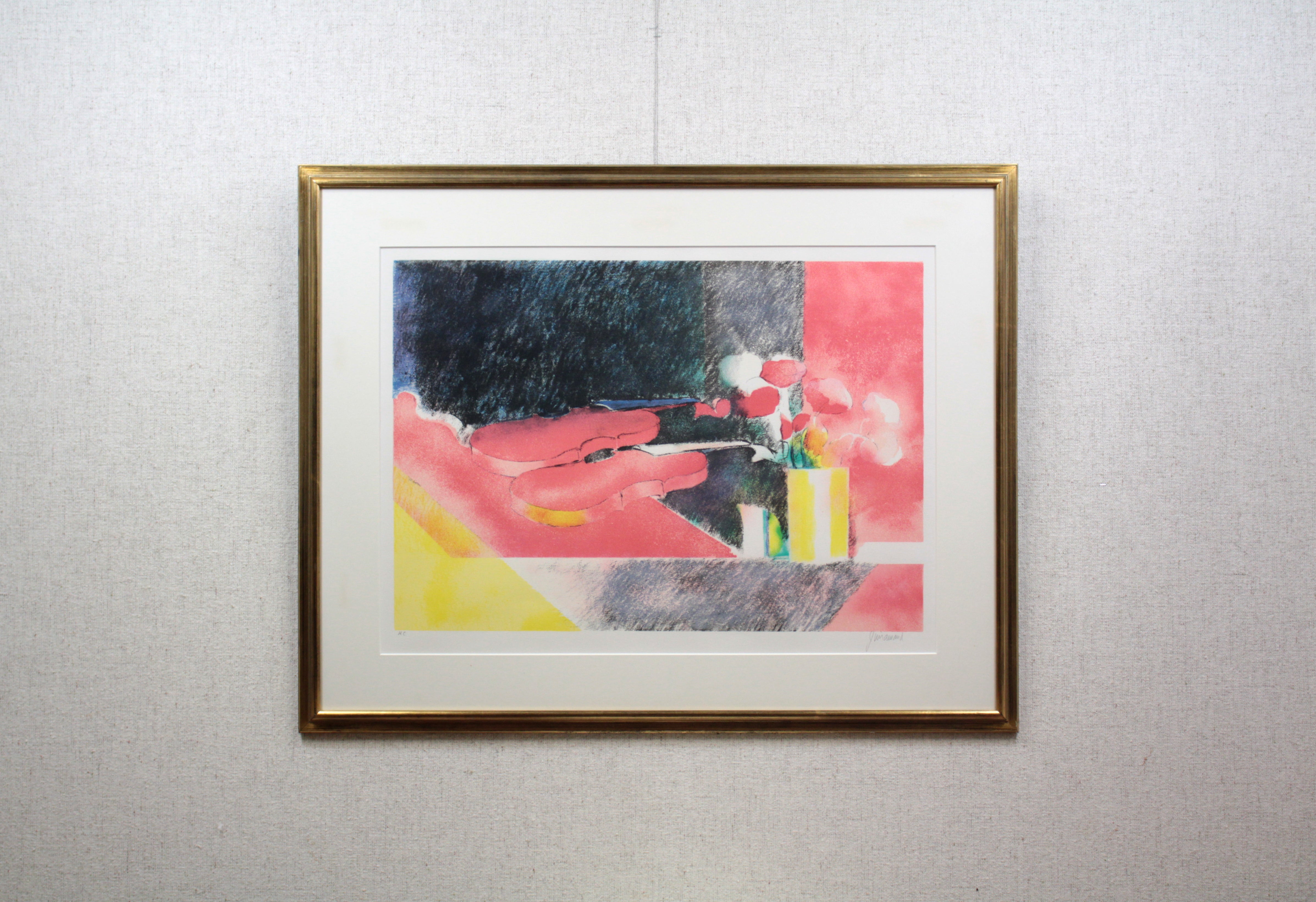 ポール・ギヤマン 『花とヴァイオリン』 リトグラフ - 北海道画廊