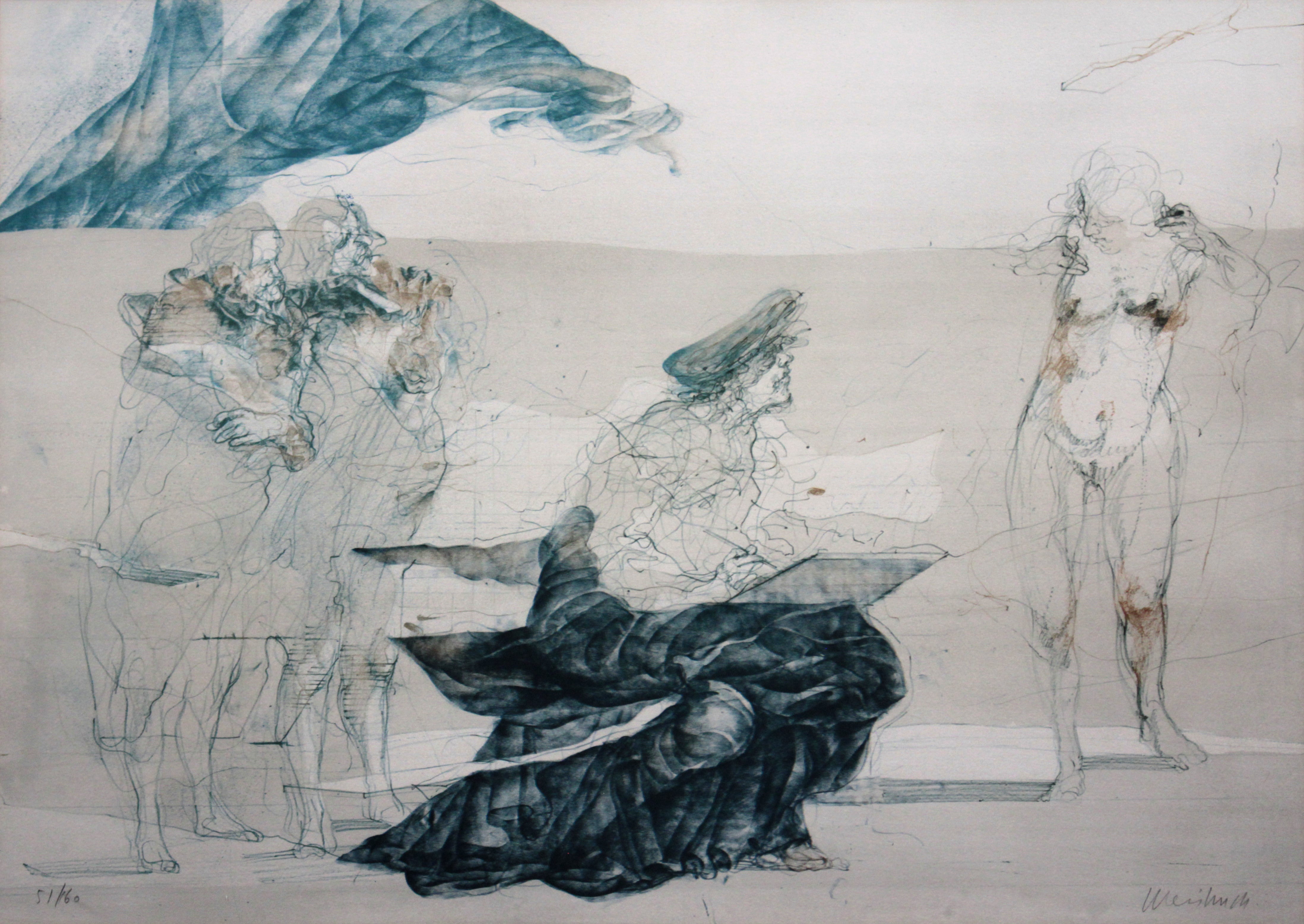クロード・ワイズバッシュ 『画家とモデル』 リトグラフ - 北海道画廊