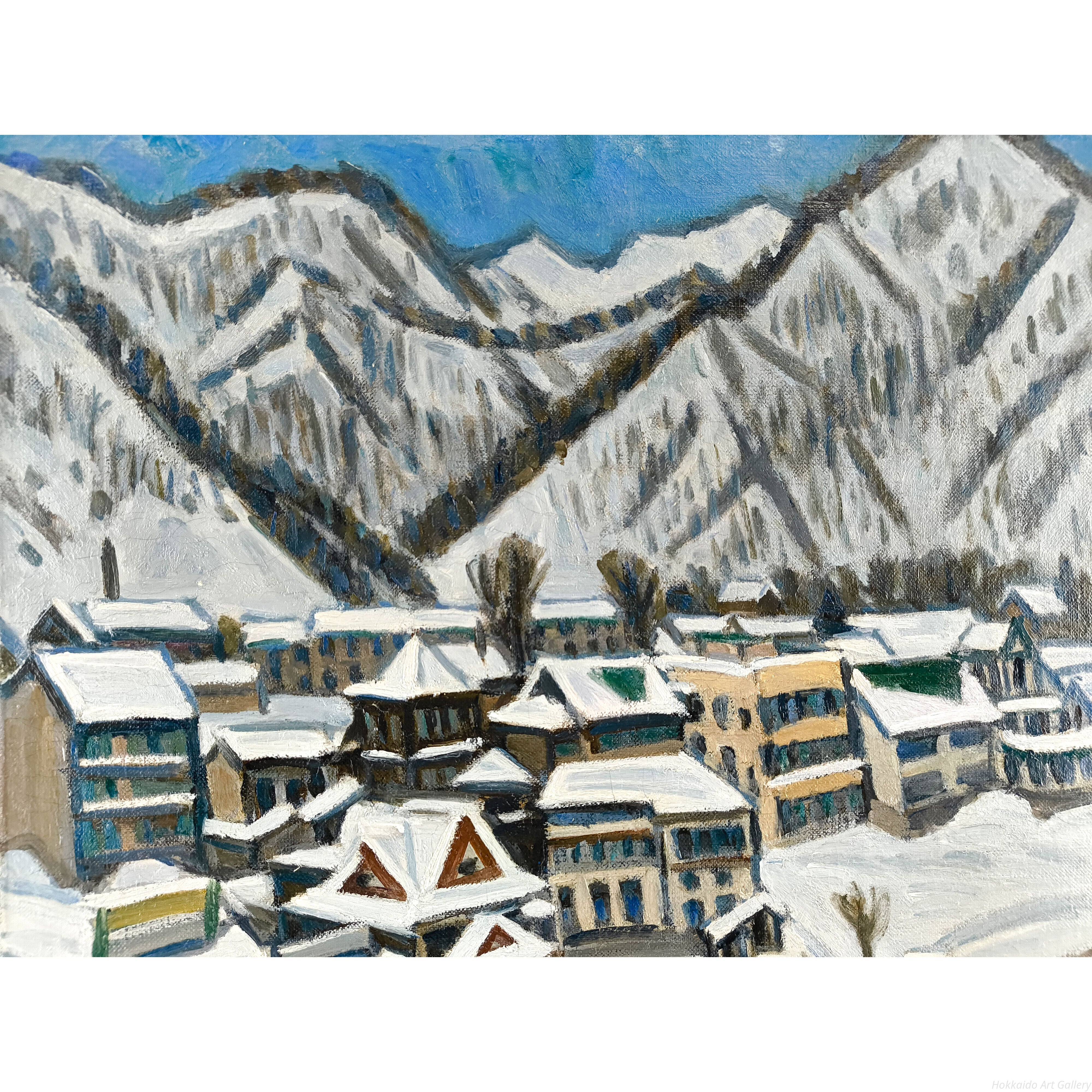 一木万寿三 『雪の定山渓』 油彩画 - 北海道画廊