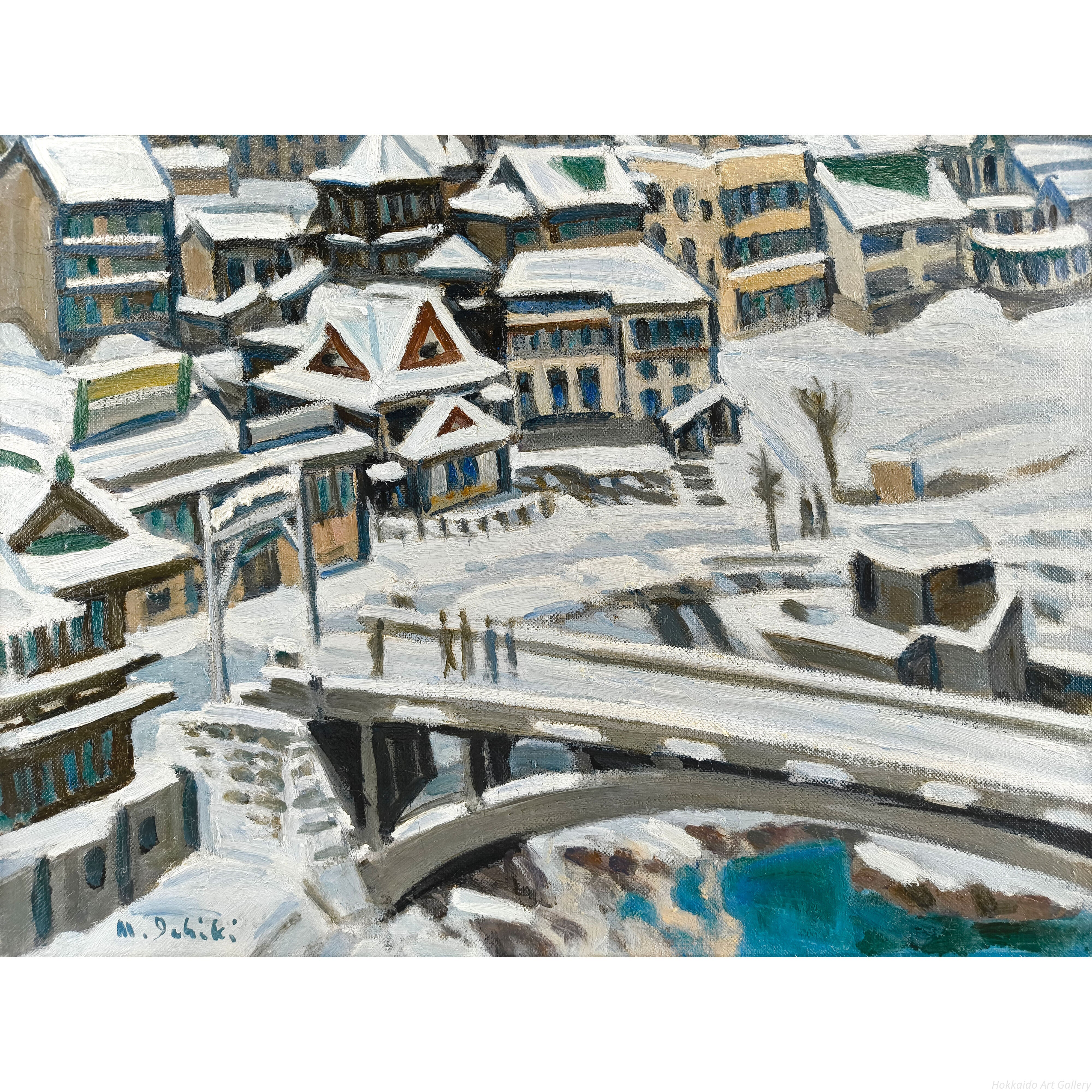 一木万寿三 『雪の定山渓』 油彩画 - 北海道画廊