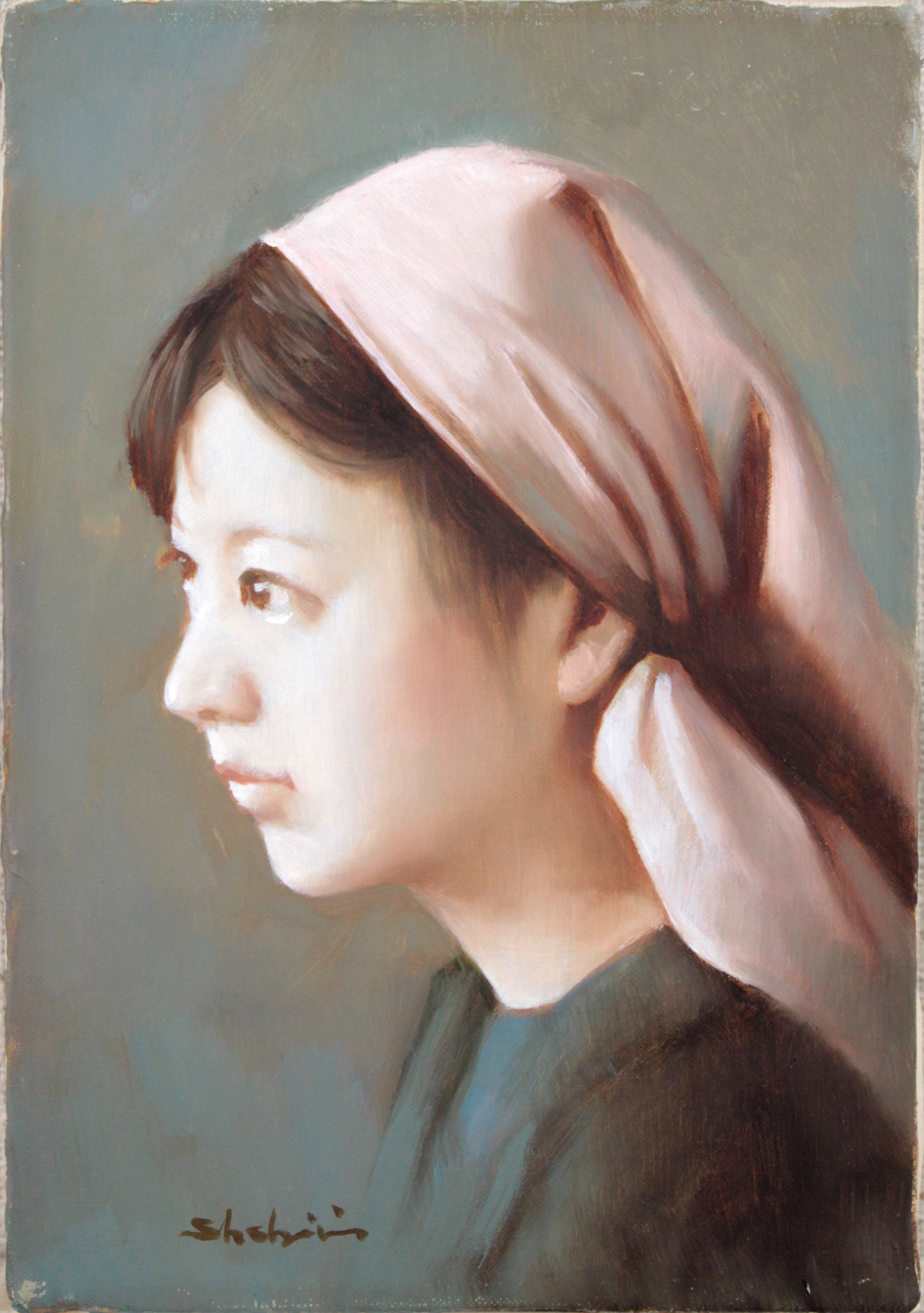 上 尚司 『スカーフの少女』 油彩画 - 北海道画廊