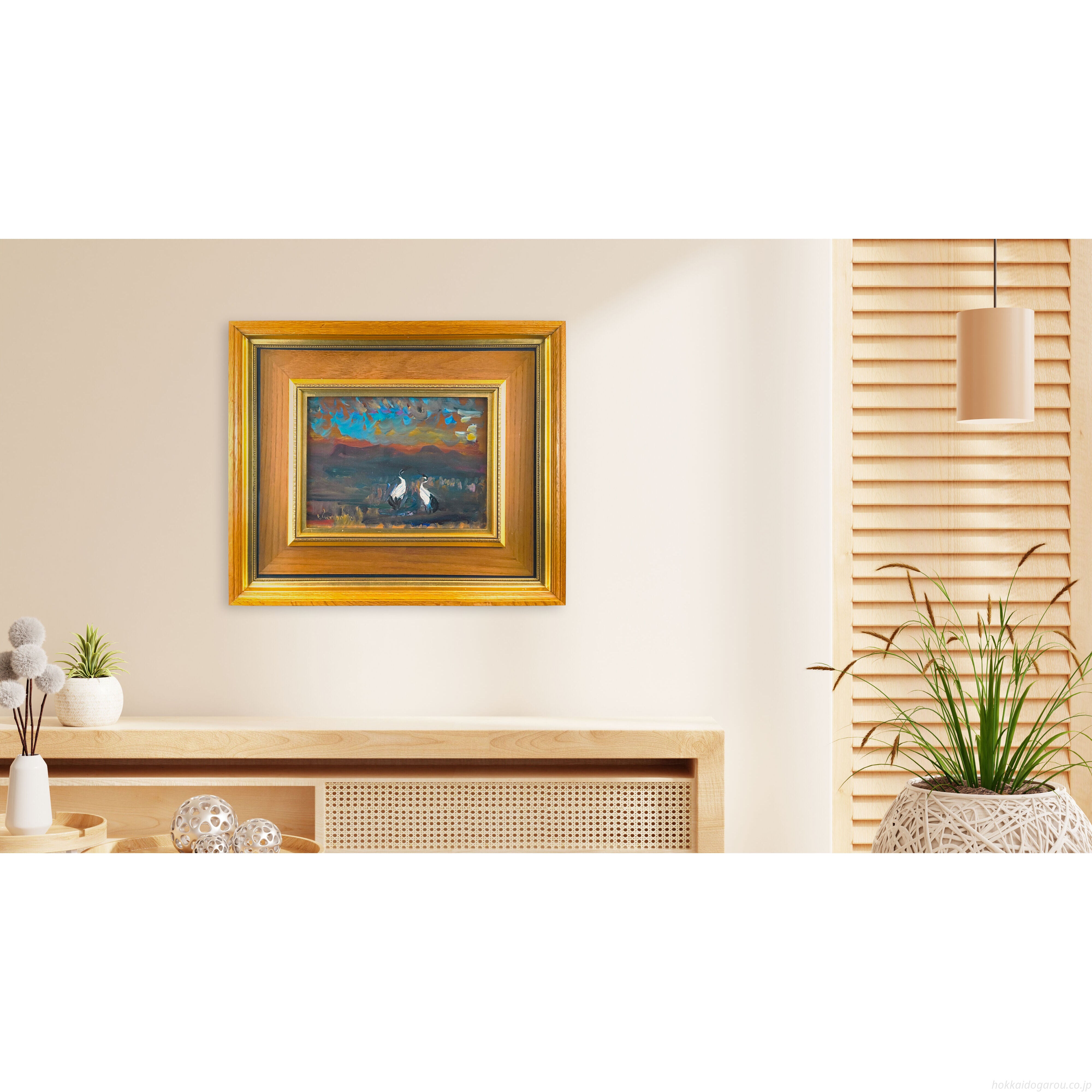 上野山清貢 「タッコブ湖畔の丹頂鶴」 油絵・油彩画 絵画 上野山清貢 『タッコブ湖畔の丹頂鶴』 油彩画 - 北海道画廊