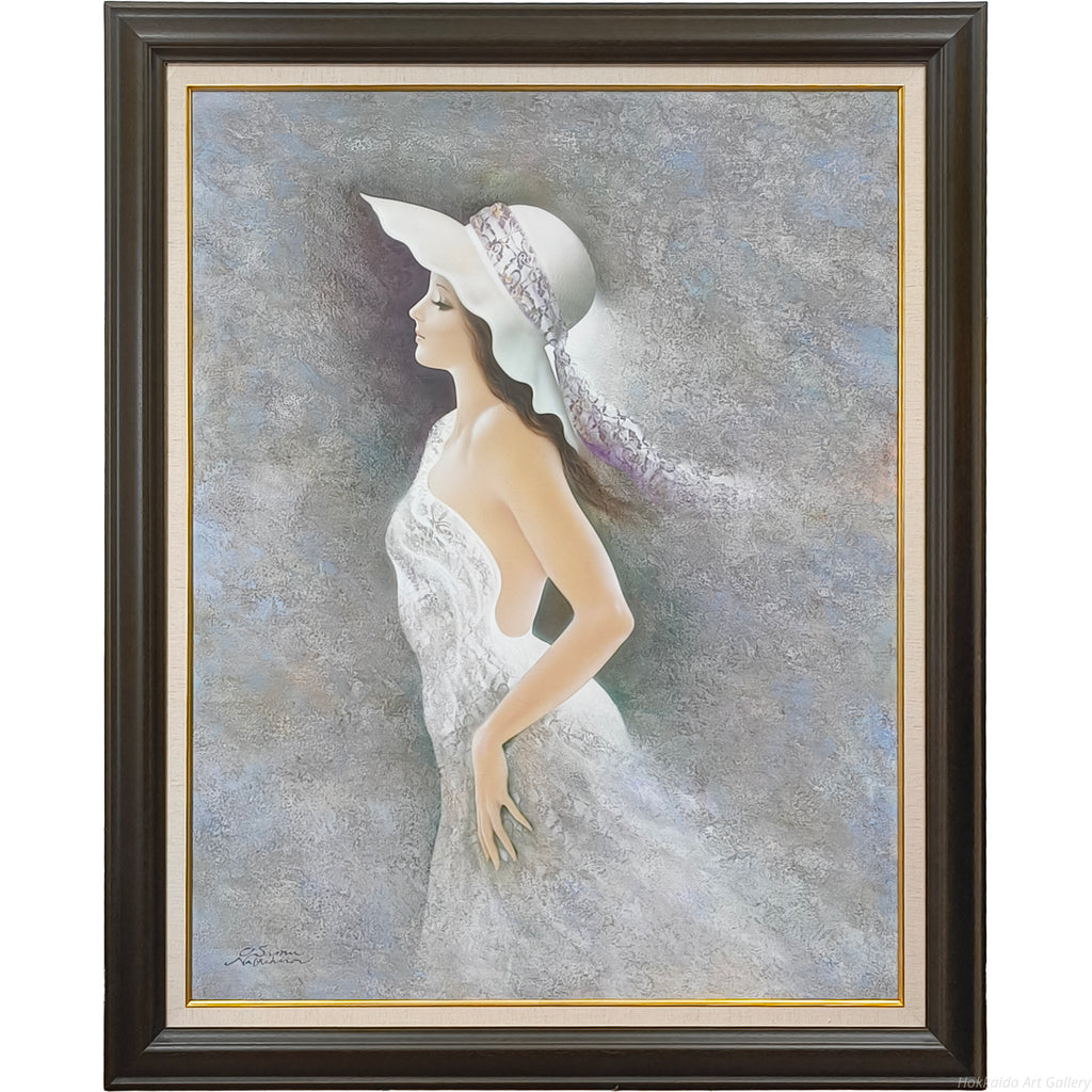 油絵絵画　中原脩(中川脩)　花飾りのプロフィール　油絵 中原脩 『風』 油彩画 - 北海道画廊