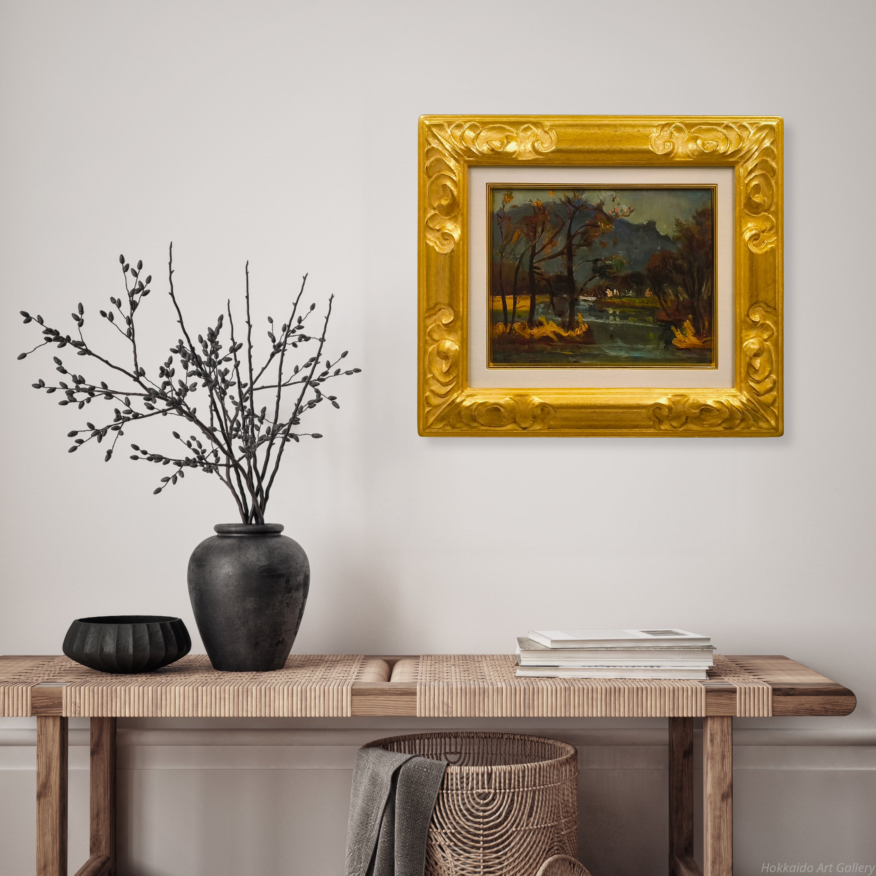 中村善策 『時雨るる大沼』 油彩画 - 北海道画廊