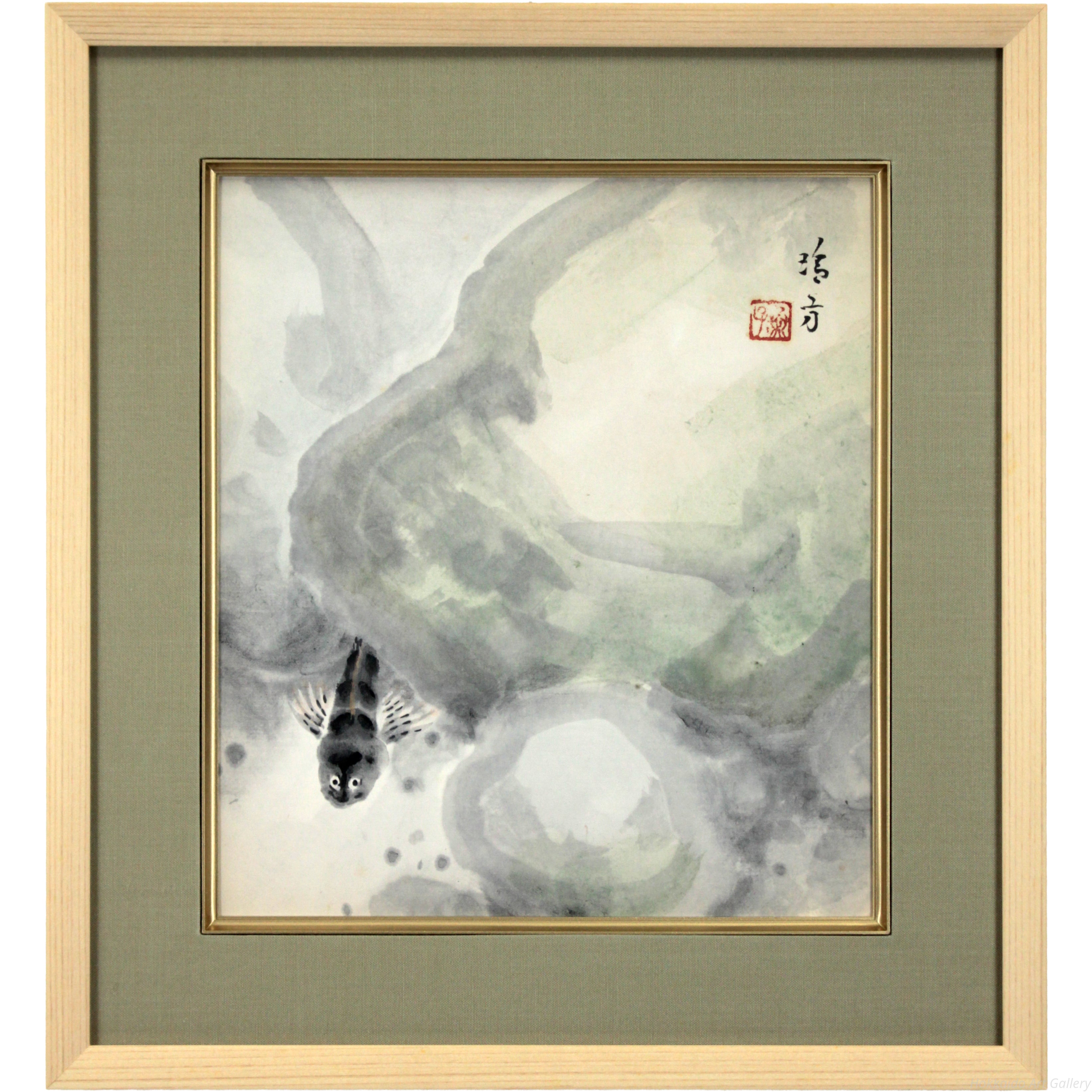 中村玲方の水彩画 幅46cm高さ37cm 中村玲方 『鰍』 水彩画 - 北海道
