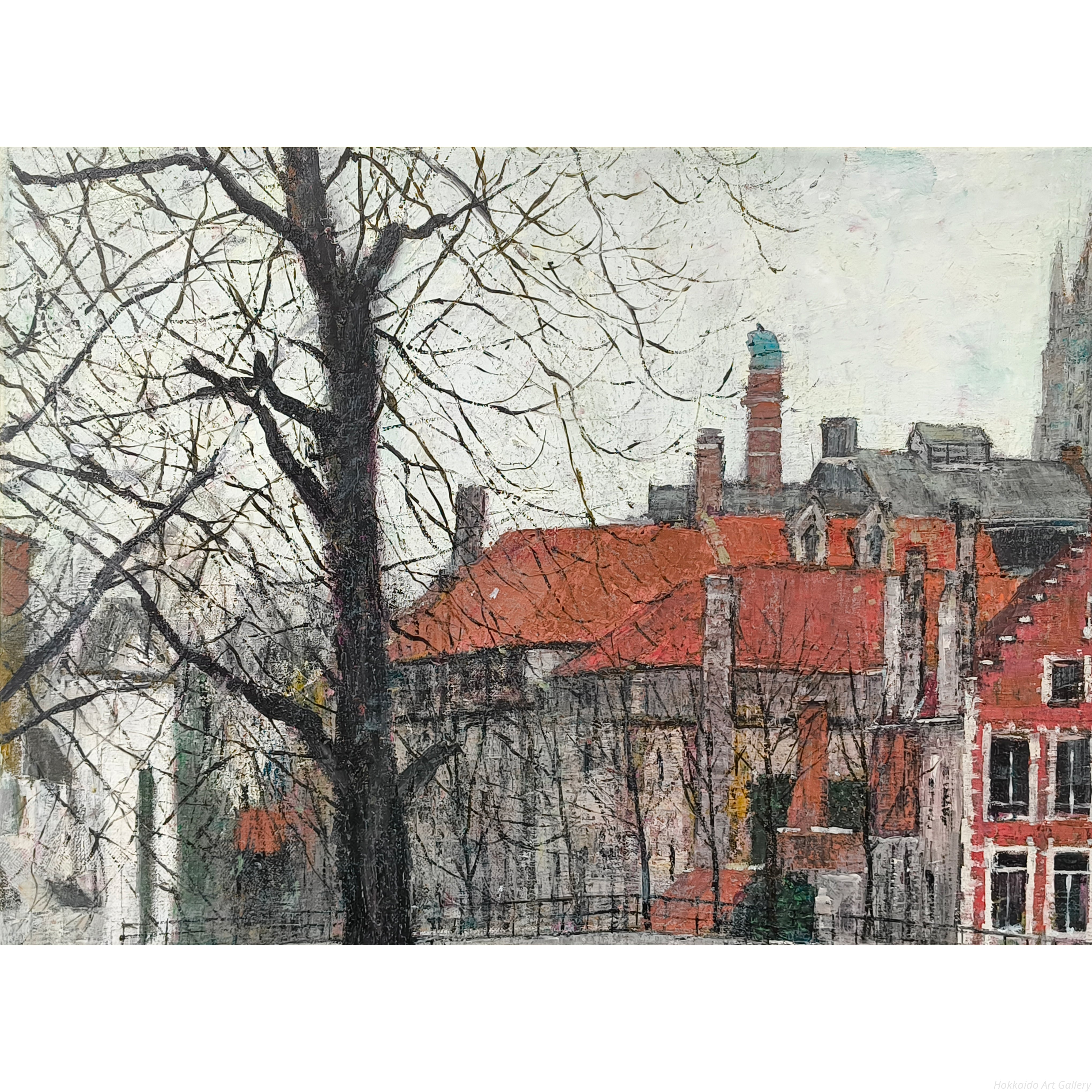 中西繁 『朝のベギン会修道院（ブルージュ）』 油彩画 - 北海道画廊