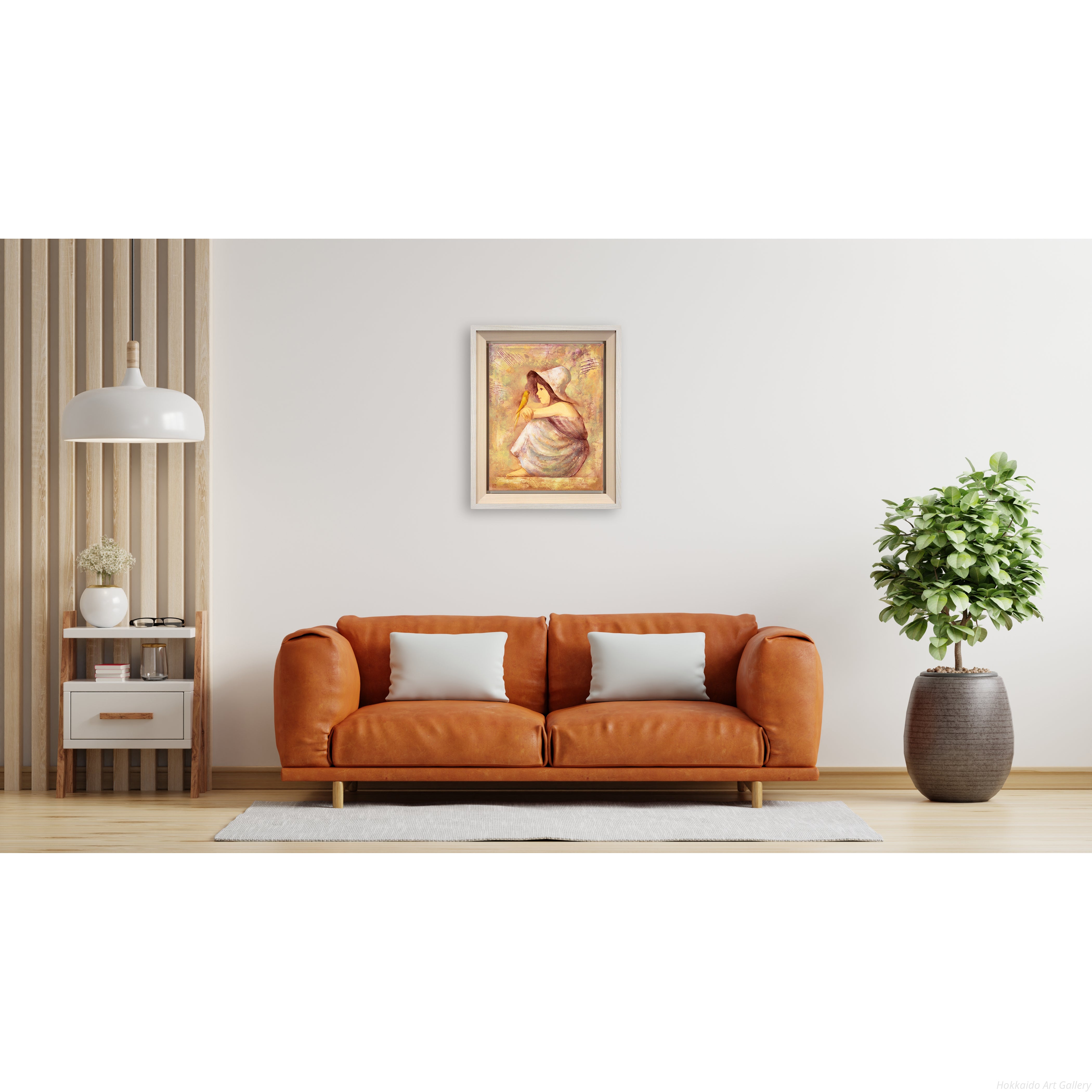 伊藤順一 『インコと少女』 油彩画 - 北海道画廊