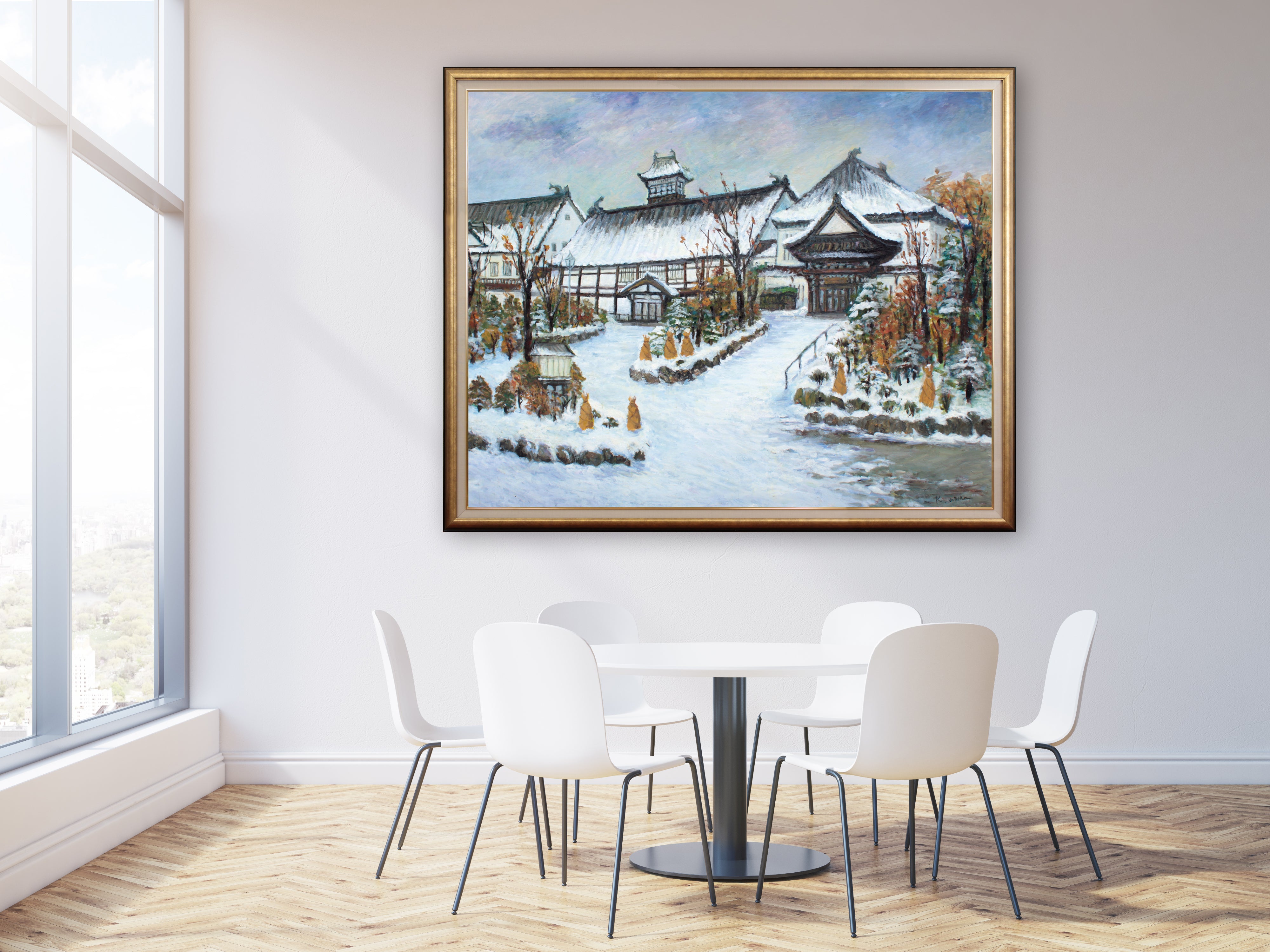 内田かをる 『平磯の鰊御殿』 油彩画 - 北海道画廊