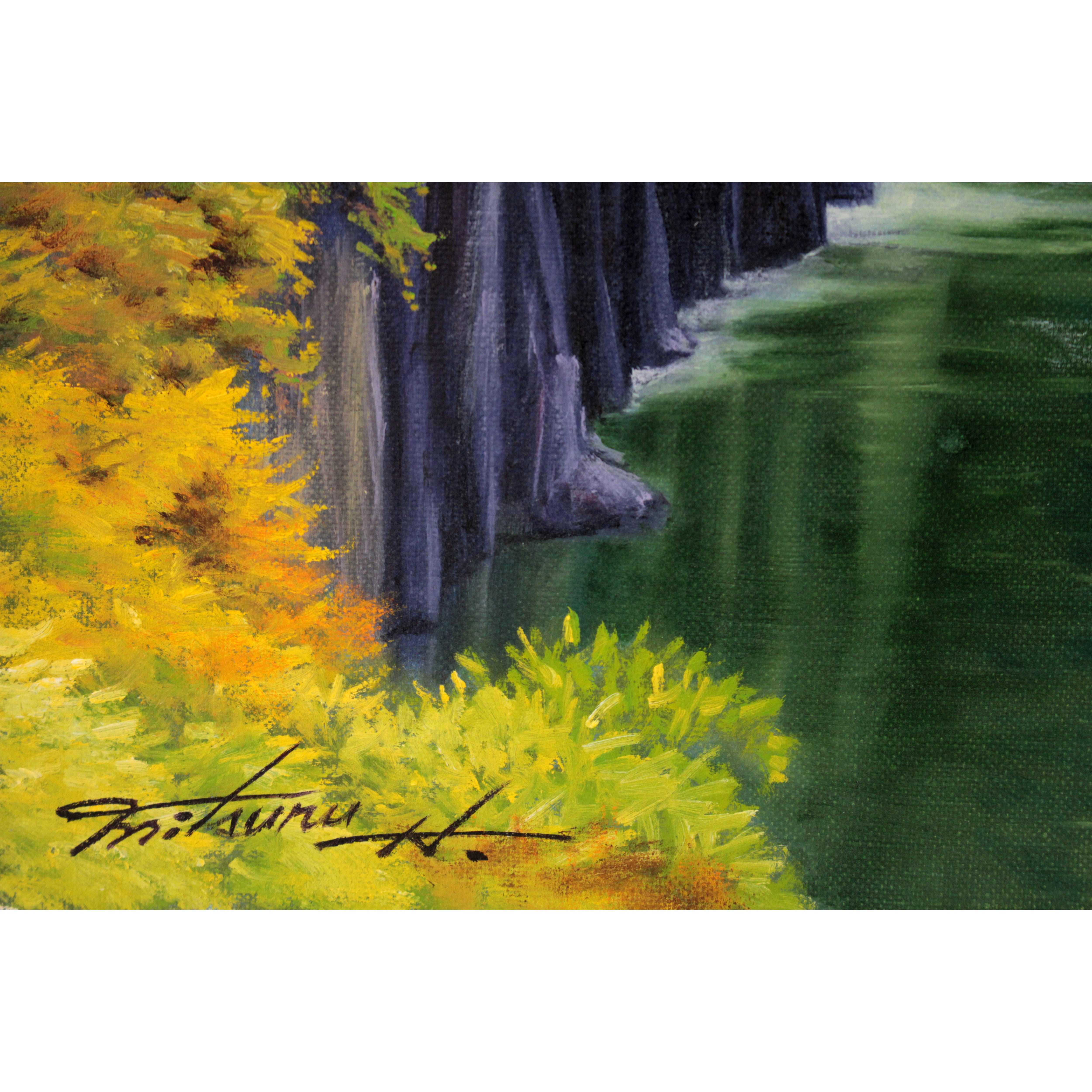 半澤満　作品　油絵　山の風景 油彩画 大きめ ダークブラウンフレーム 半澤満 作品 油絵 山の風景 油彩画 大きめ ダークブラウンフレーム