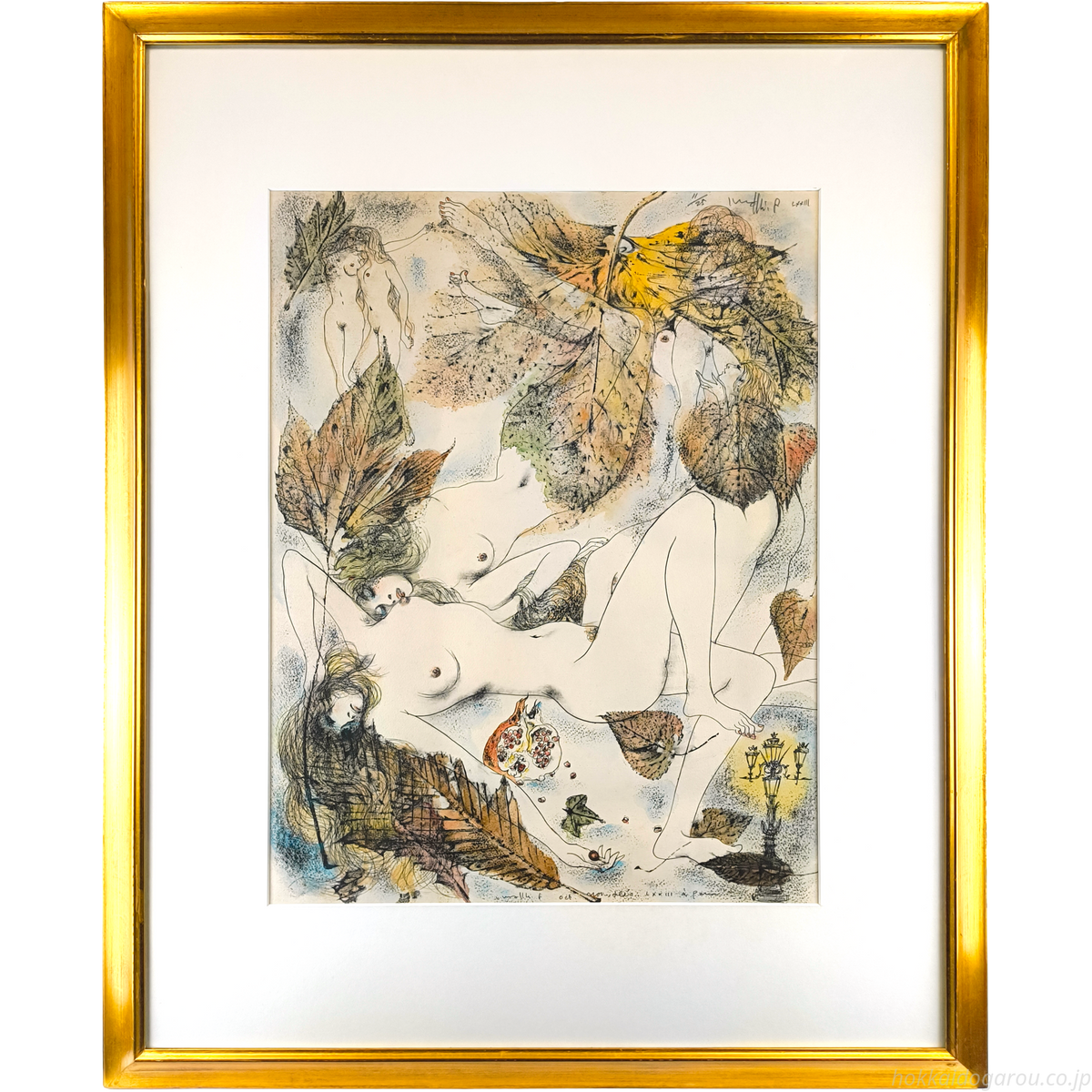古沢岩美 『枯れ葉と裸婦』 リトグラフ - 北海道画廊
