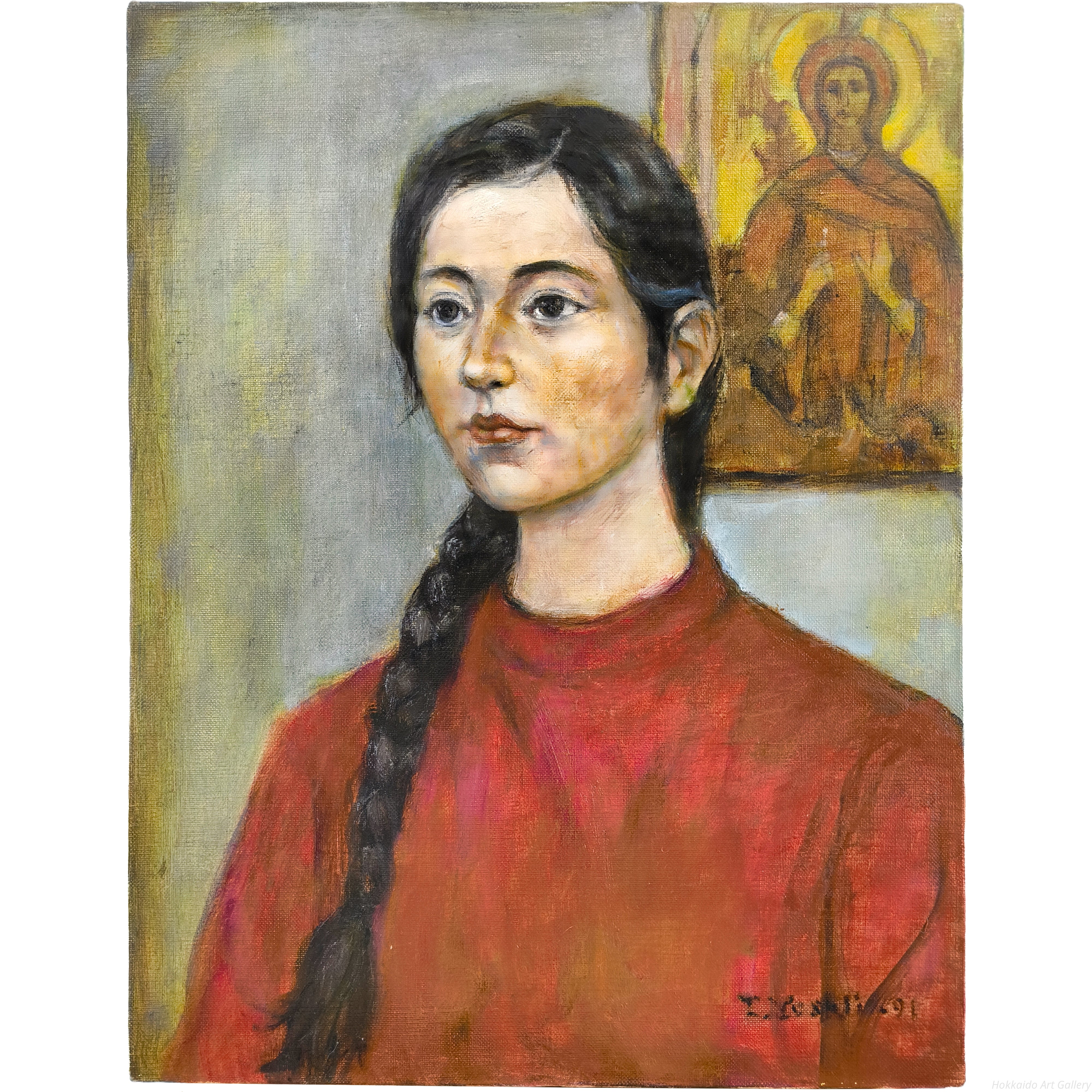 吉井忠 『イコンと少女』 油彩画 - 北海道画廊
