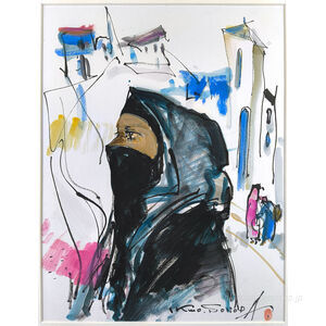 園田郁夫 「黒いヴェール」 水彩画 絵画 園田郁夫 『黒いヴェール』 水彩画 - 北海道画廊