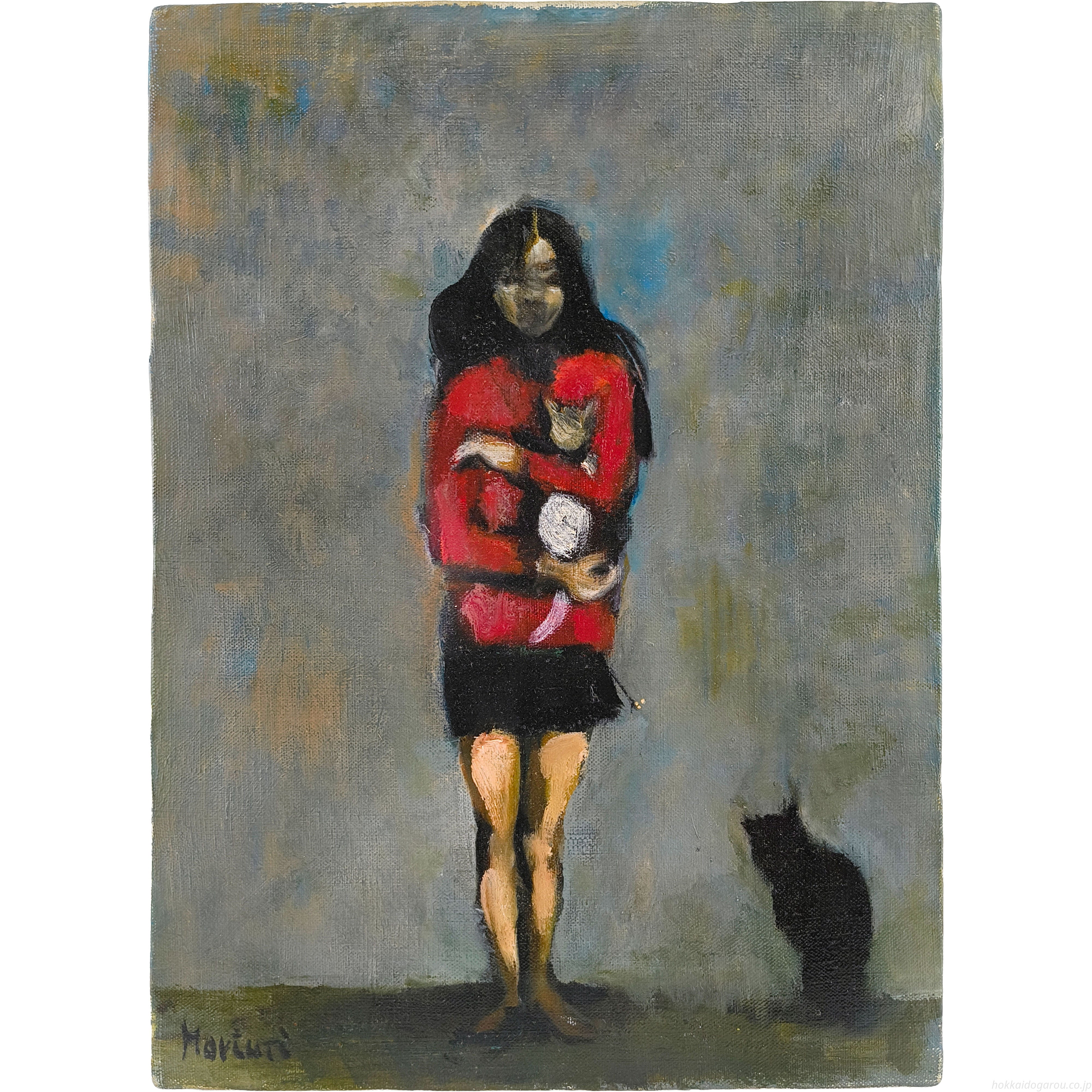 堀内規次 『少女と猫』 油彩画 - 北海道画廊